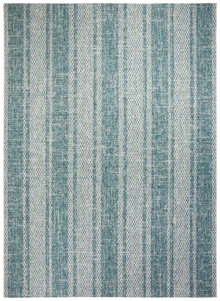 Safavieh CY8736-37212-9 Courtyard Ventura 9 x 12 (ft) Loomed Polypropylene Light Gray/Teal Rectangular Indoor/Outdoor Stripe Coastal Area rug