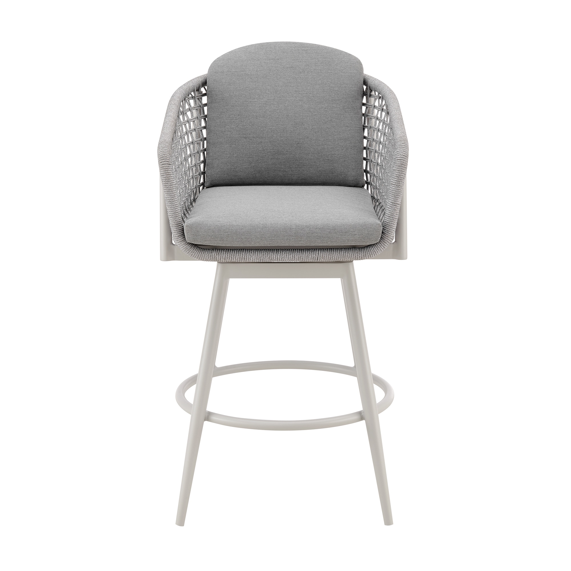 Armen Living LCRHBALGRY30 Gray 30-in H Bar height (28-in to 33-in) Square Seat Upholstered Metal Back Bar Stool with Arms and Back
