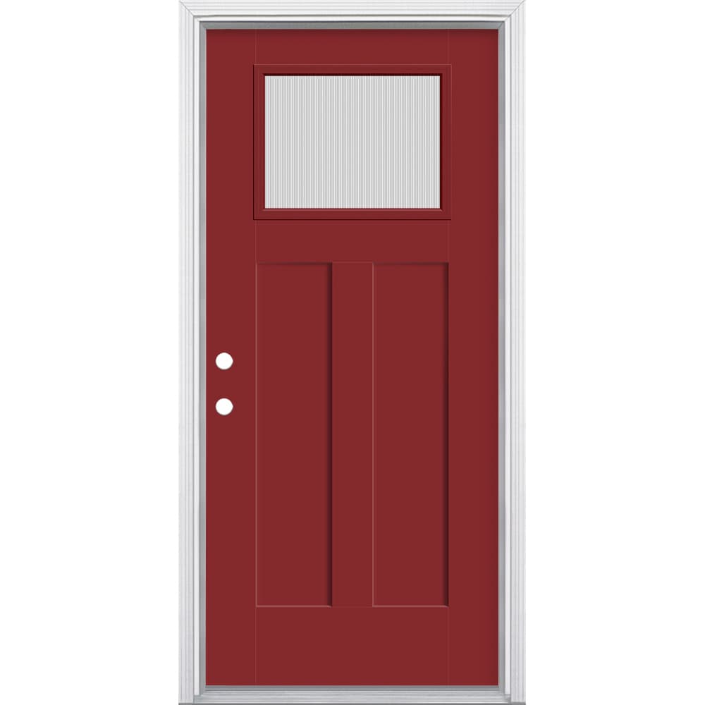 Masonite 36-in x 80-in x 4-9/16-in Fiberglass Craftsman Left-hand inswing Roma Red Painted Prehung Front Door with Brickmould... 