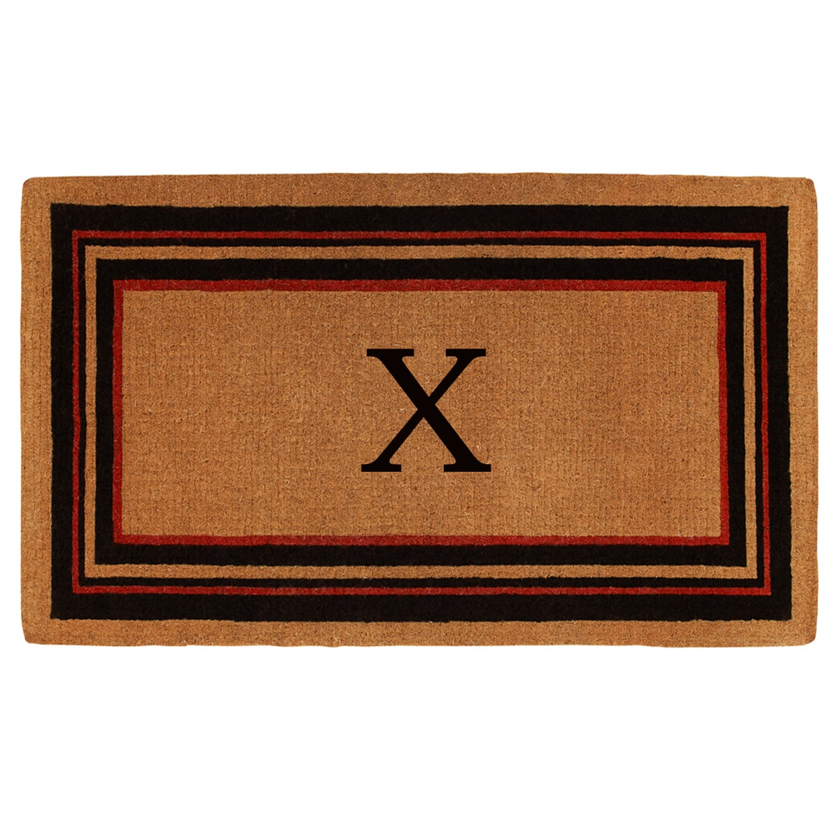 Callowaymills 180061830X 18-in x 30-in Natural/Black/Red Coir Non-Slip Grip Indoor or outdoor Decorative Door Mat