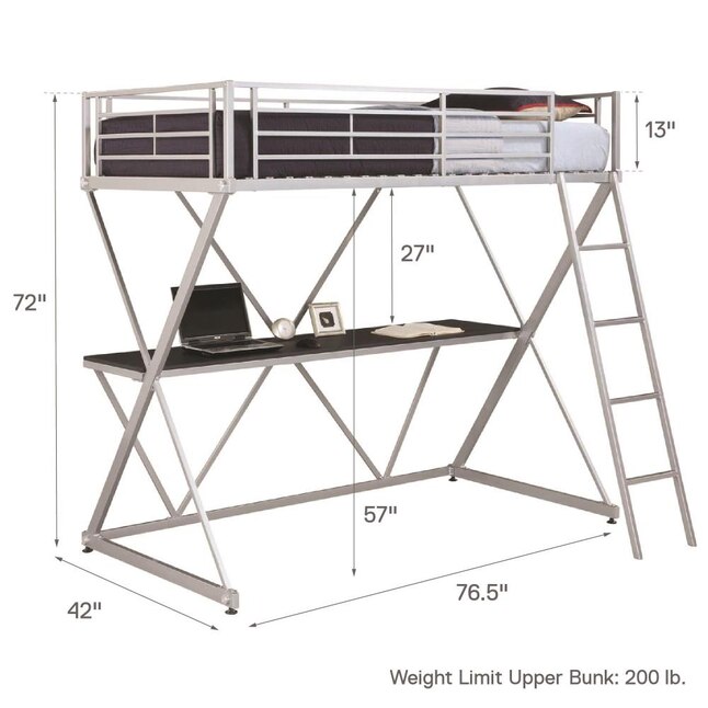 Dhp Cora Silver Twin Study Loft Bunk, Dhp Twin Over Futon Metal Bunk Bed Multiple Colors Silver