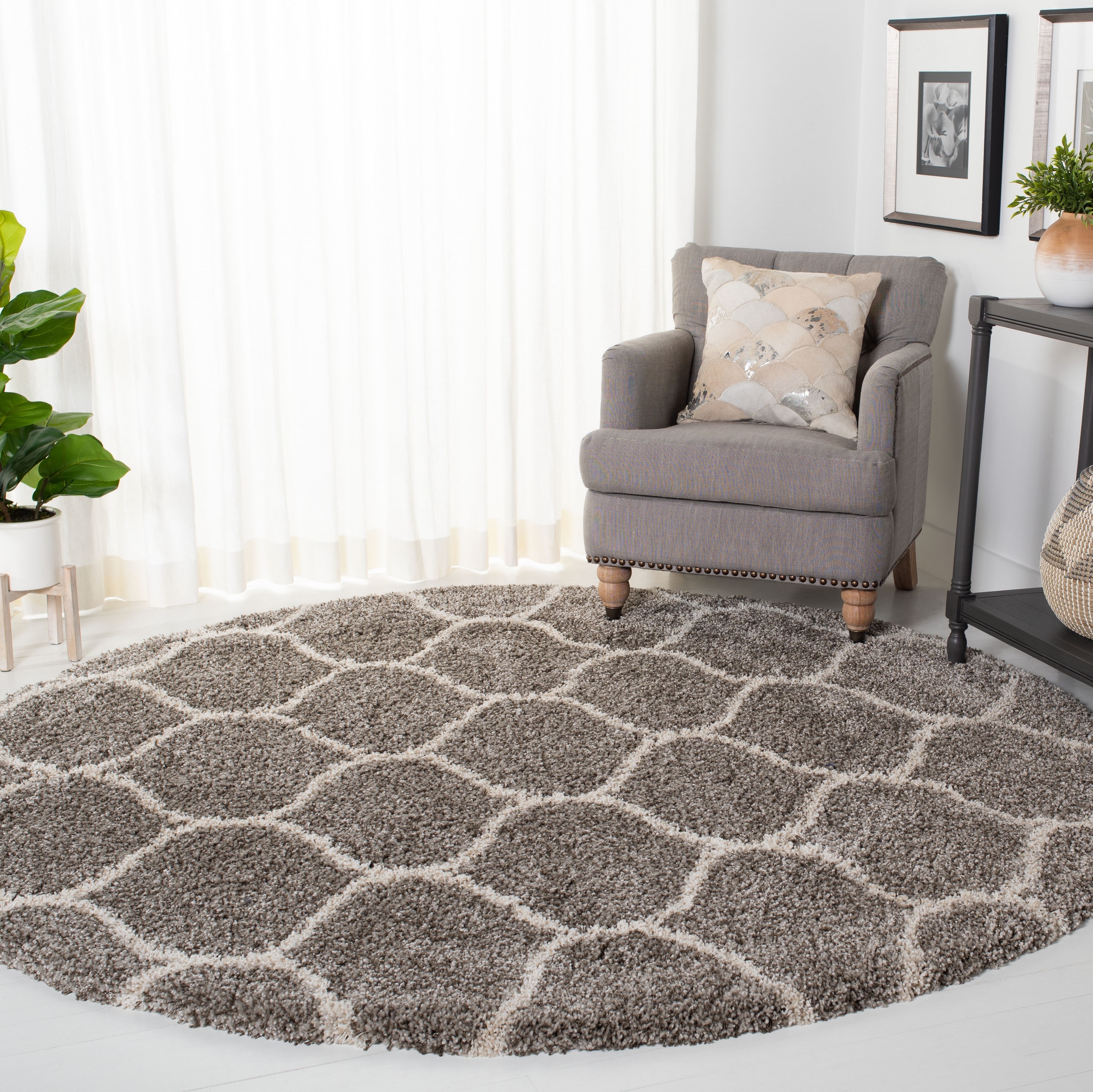Safavieh SGH280B-9R Hudson Hathaway Shag 9 x 9 (ft) Loomed Polypropylene Gray/Ivory Round Indoor Trellis Area rug