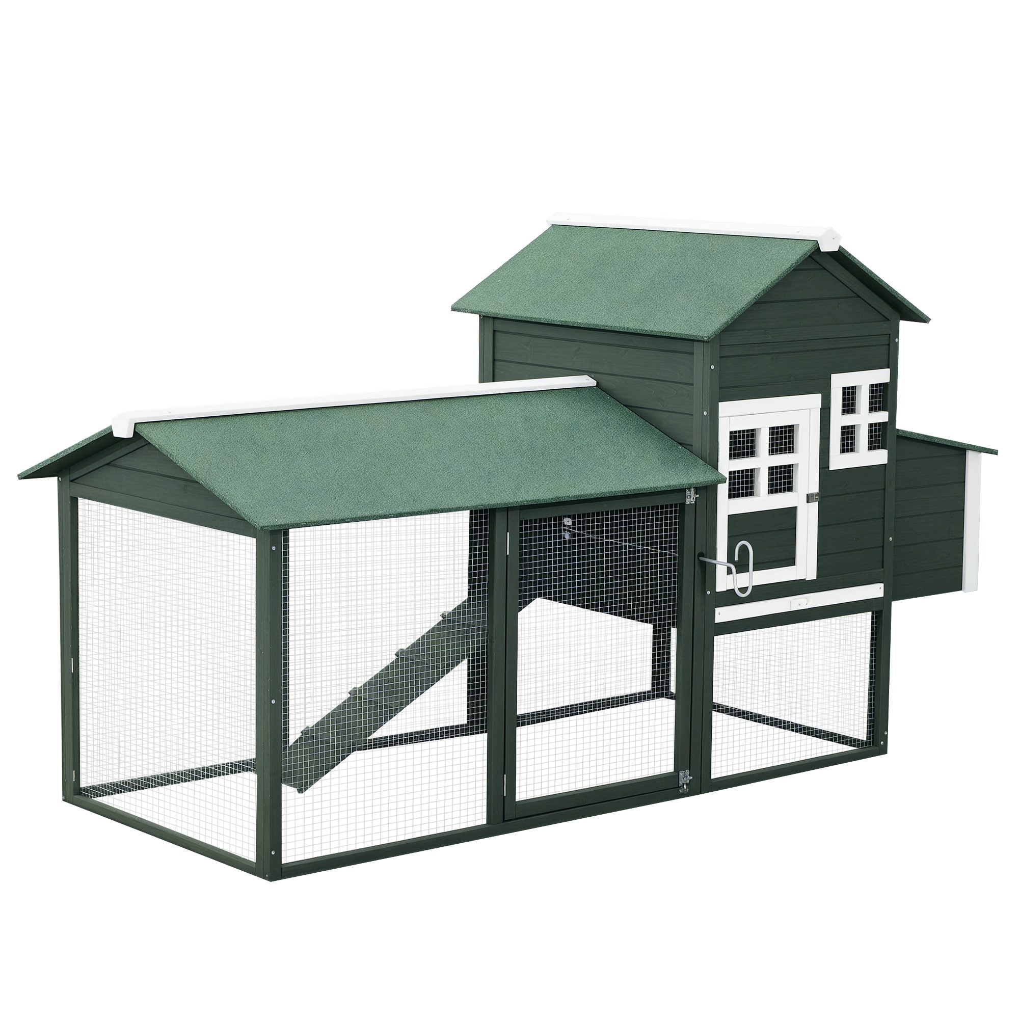 PawHut -  84 Wooden Chicken Coop Covered Run Nesting Box Green​