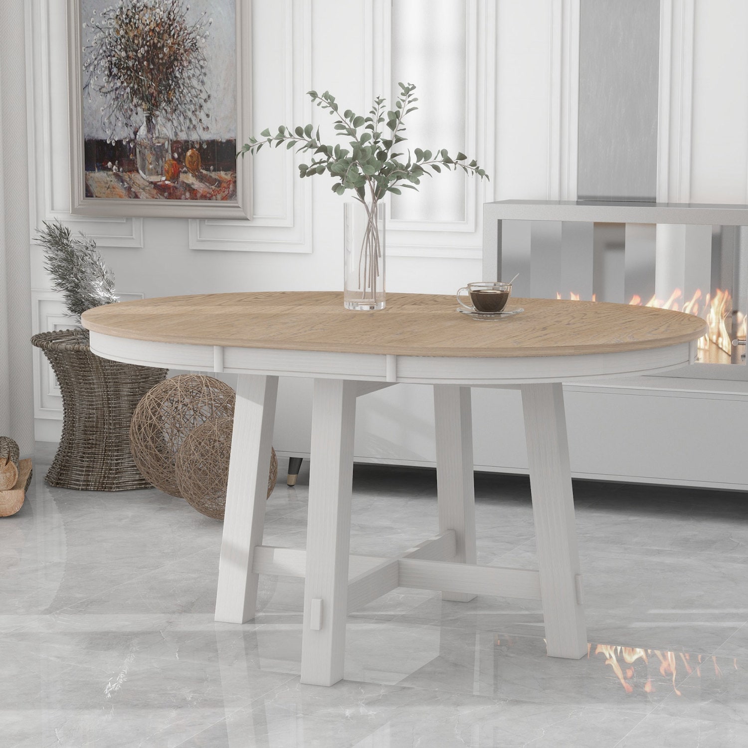 Streamdale Furniture - Streamdale Oak Wood Farmhouse Dining Table with Extendable Leaf
