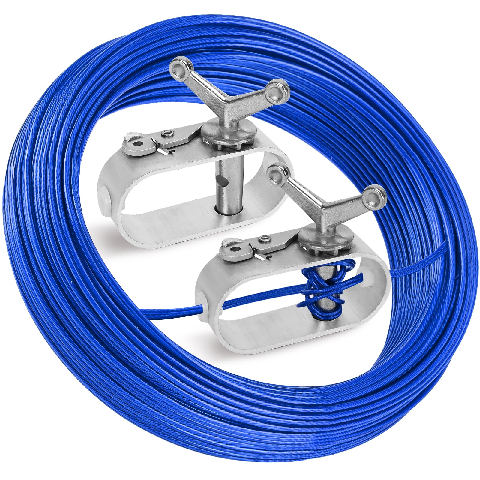 KHKFY  150ft Pool Cover Cable and Winch Kit Plastic Coated Steel Wire and Two Aluminum Ratchet Winches for Above Ground Swimming Pool Covers
