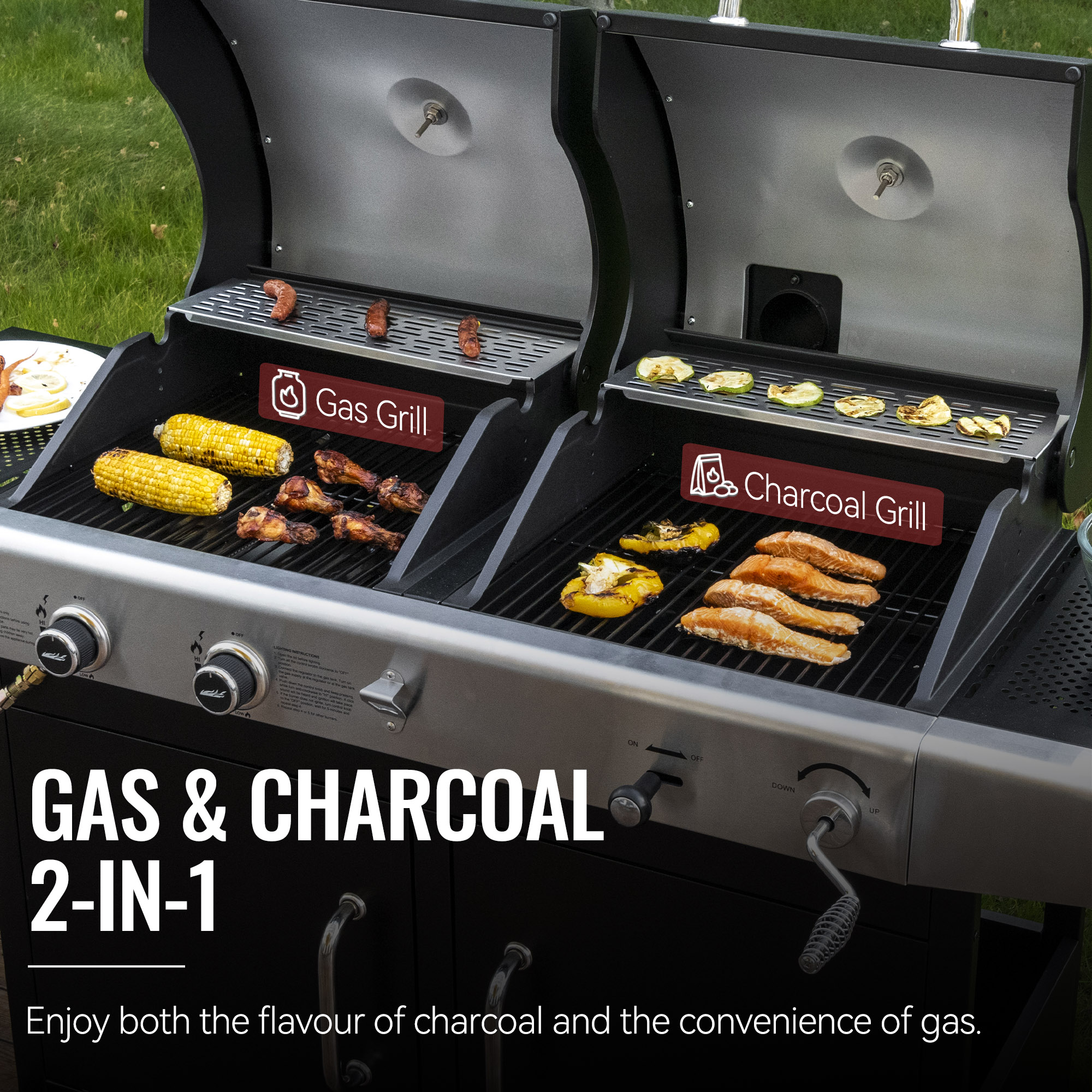 Royal Gourmet Cabinet Style Dual Fuel Series with Cover Black Gas and Charcoal Combo Grill