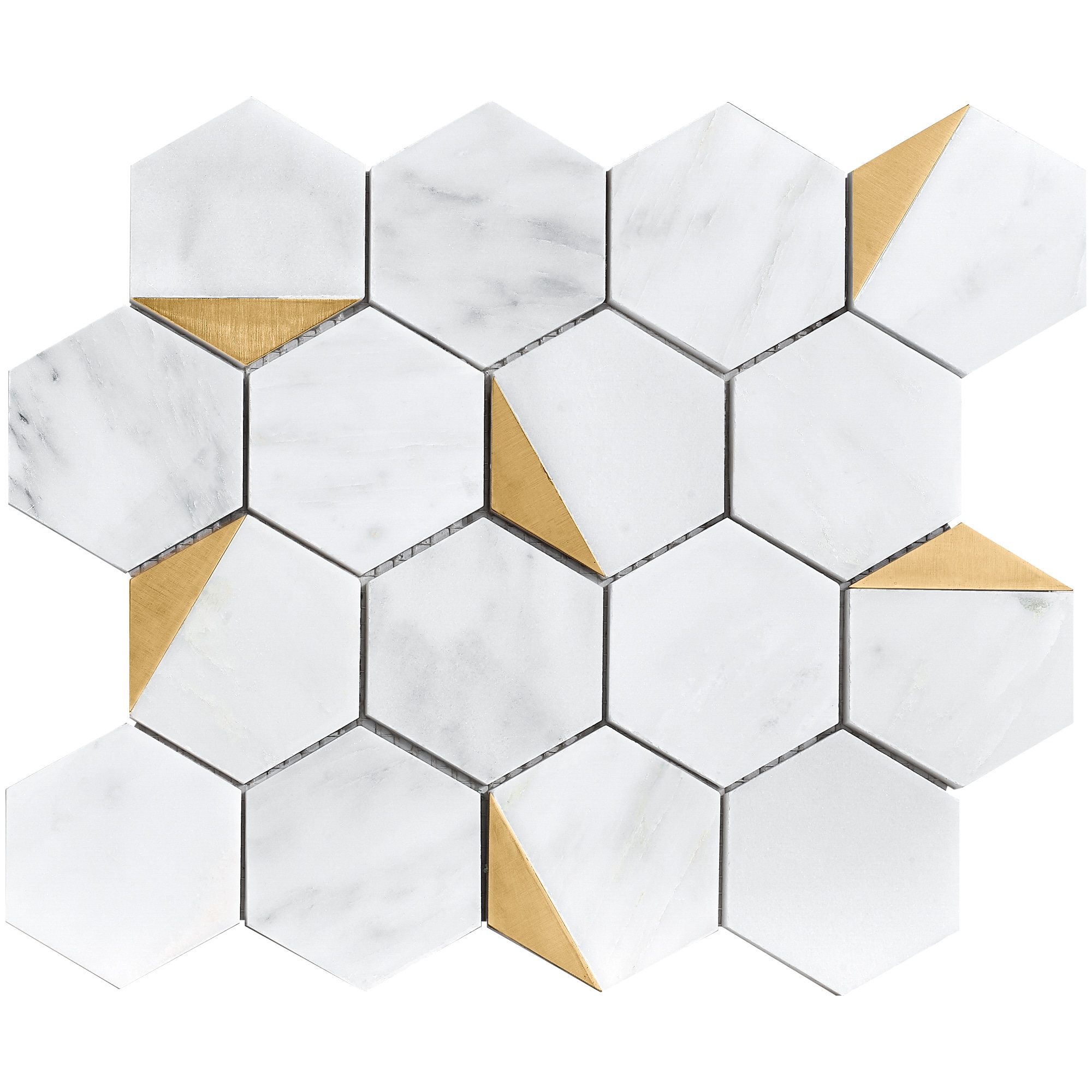 Essential Tile Bianca White Gold 10.2-in x 11.78-in Polished Hexagon Marble Mosaic Tile ( 8.4-sq ft Carton ) #LO-NBG-1