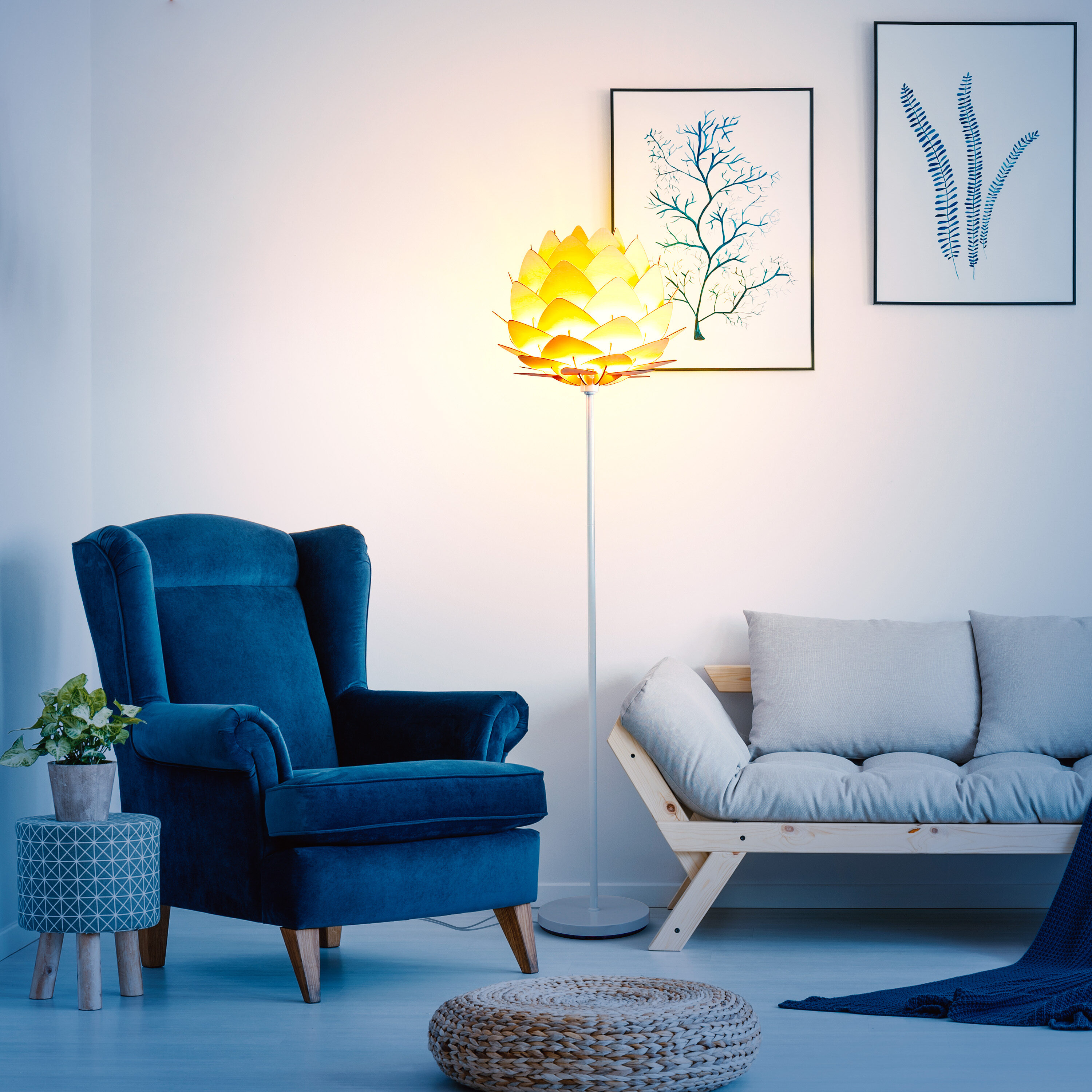 White 66" Torchiere Floor Lamp with Google Assistant for Kids