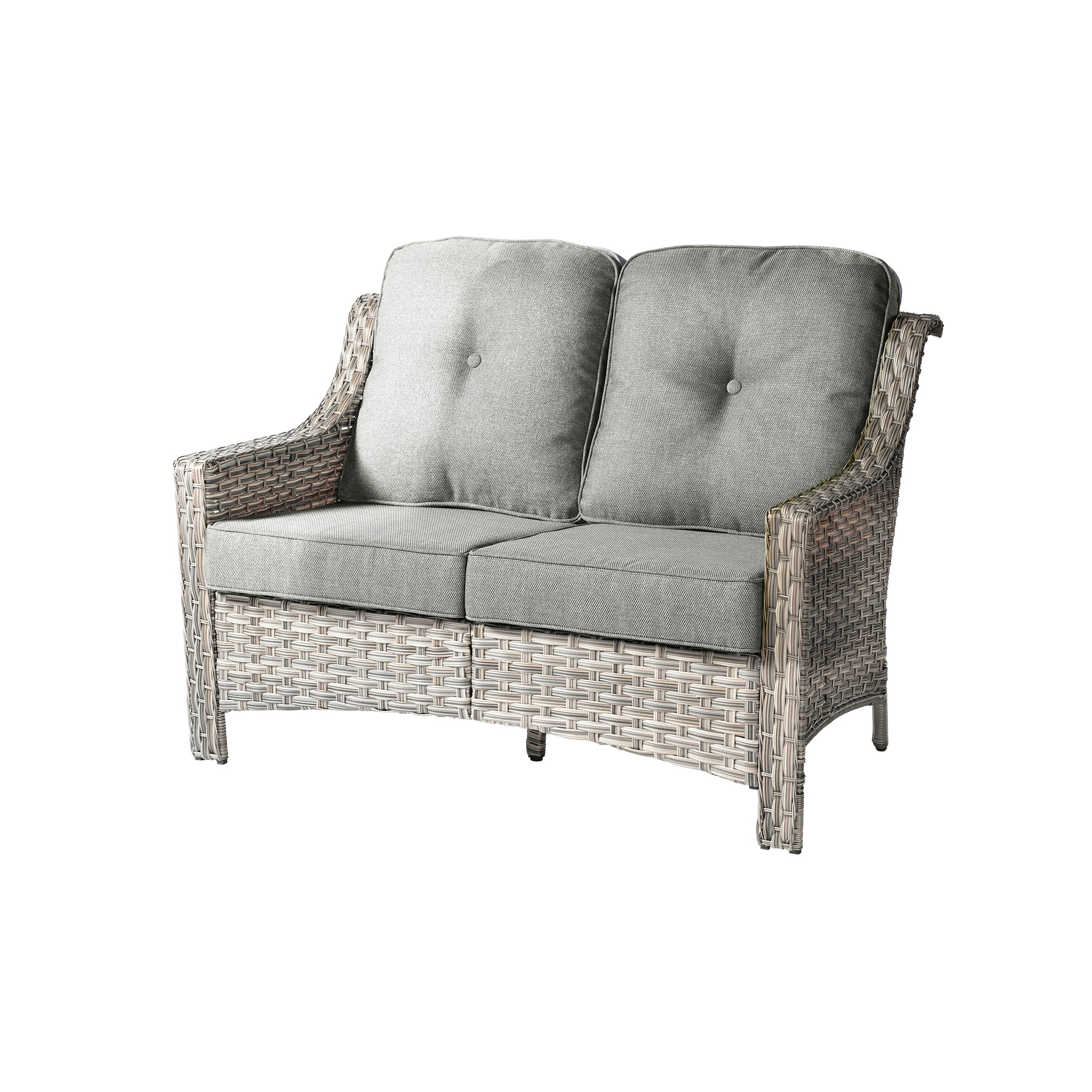 weaxty HMBPAD200-5 Aireno Rattan Outdoor Loveseat with Dark gray Cushions and Steel Frame