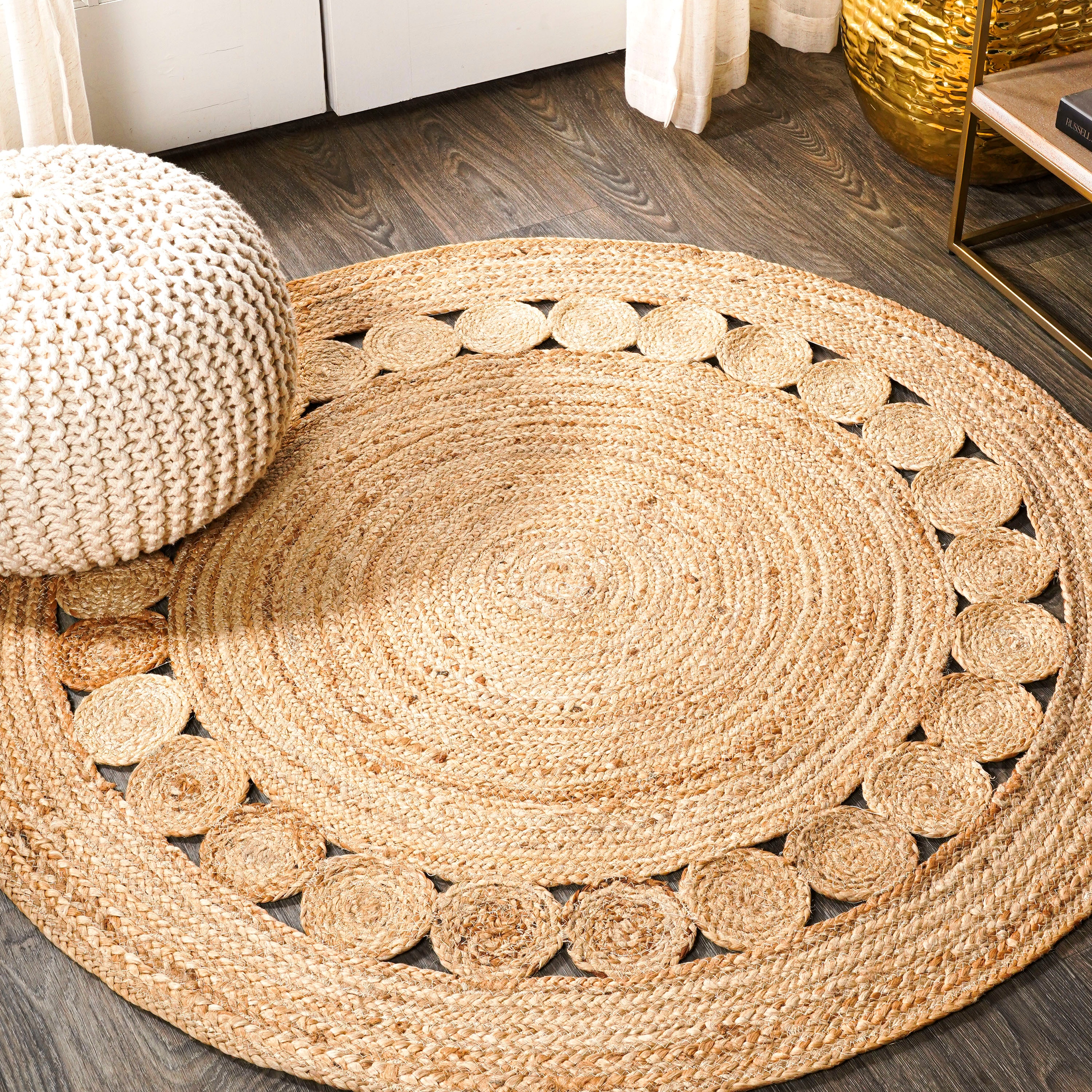 JONATHAN  Y RNF101A-7R ANSA Dahlia Boho 7 x 7 (ft) Loomed Jute Natural Round Indoor Solid Bohemian/Eclectic Area rug