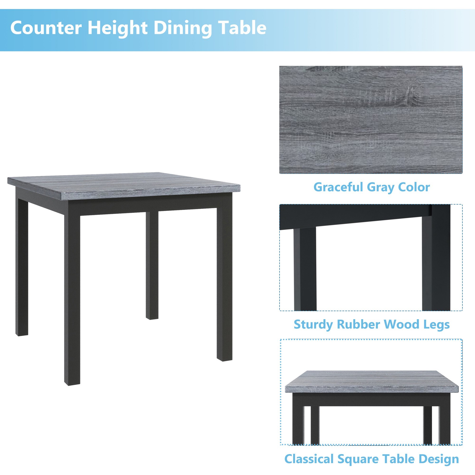 Dimakai 5 Piece Counter Height Dining Set Square Table and 4 ...