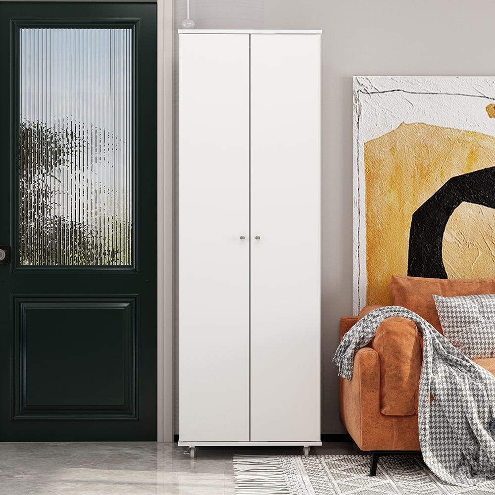 Homsee  Spacious 24-Pair Wood 2-Door Shoe Storage Cabinet with Durable Wheels and Adjustable Shelves for Entryway Hallway and Closet Organization 23.6''L x 15.7''W x 70.9''H White