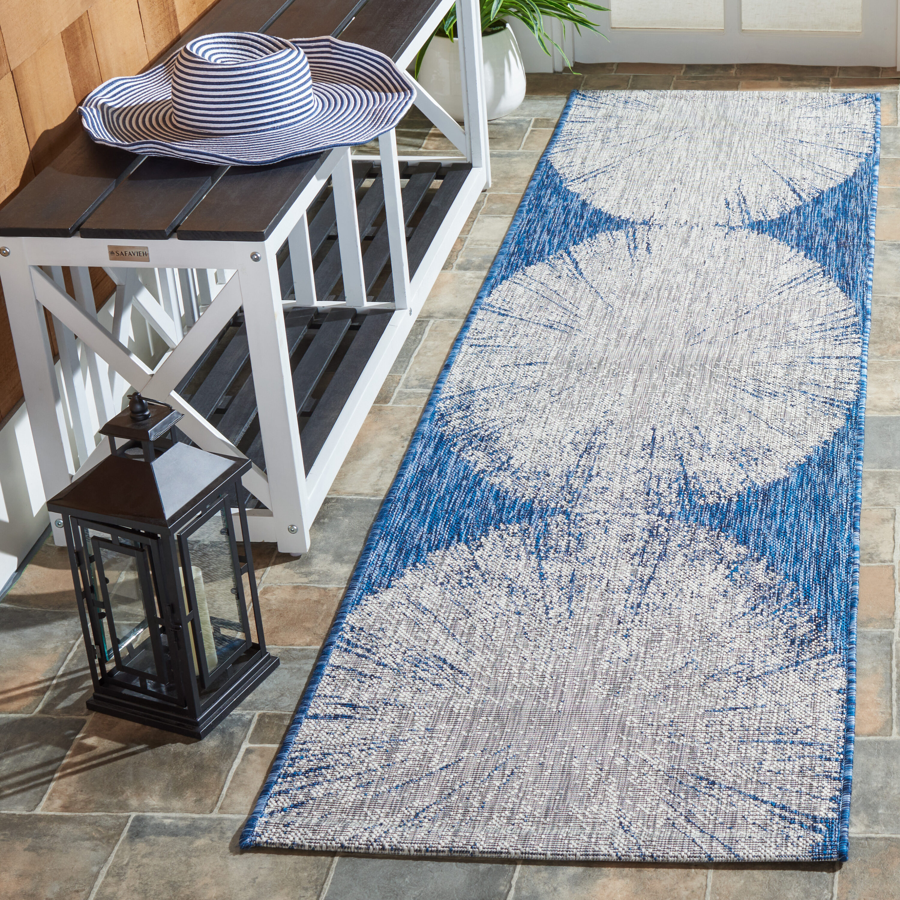 Safavieh - Courtyard Cy8893-36821 Navy Grey 2 x 8 Rectangular Runner rug
