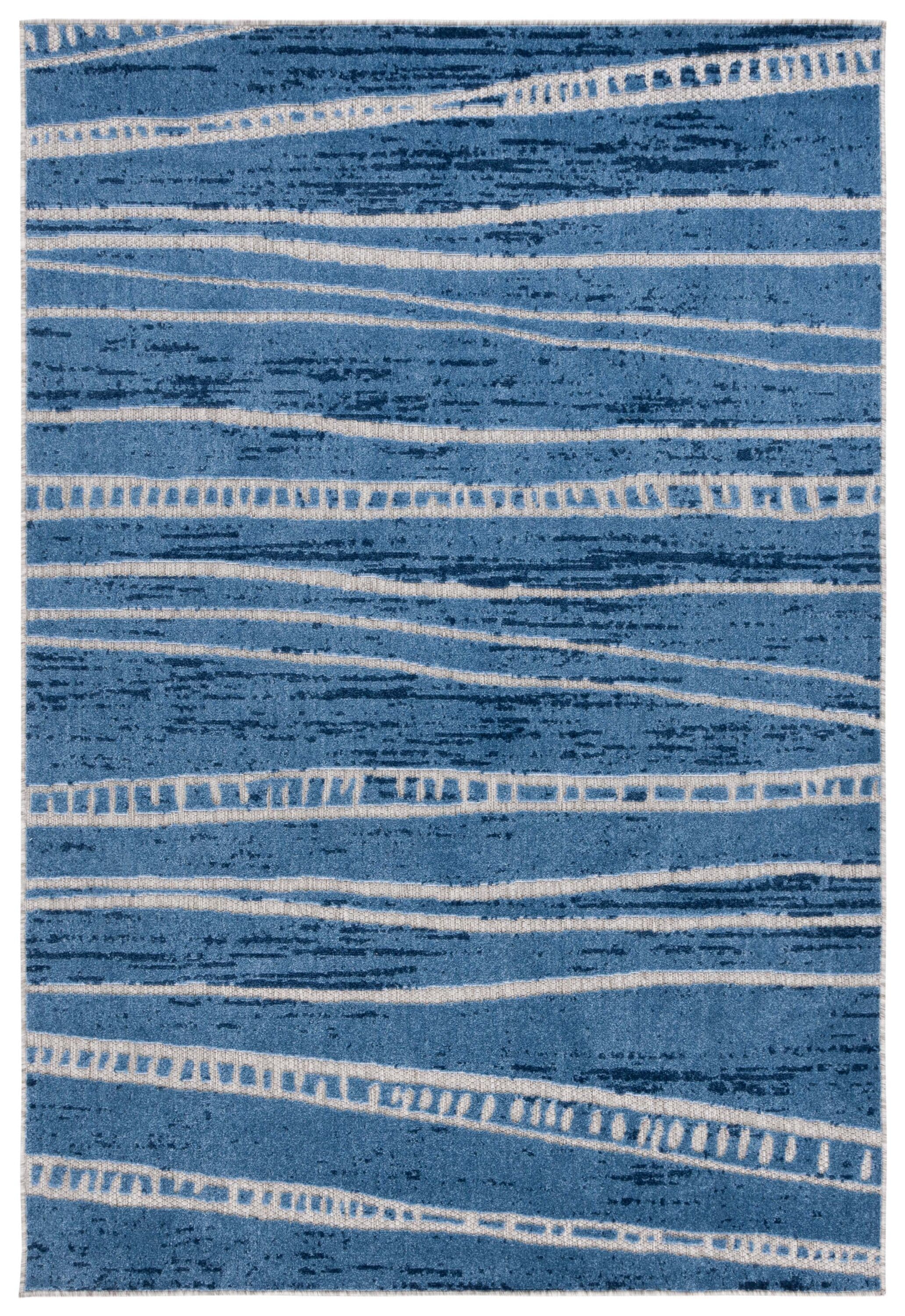 Safavieh COT966N-4 4 x 6 (ft) Loomed Blue Rectangular Indoor/Outdoor Stripe Mid-Century Modern Area rug