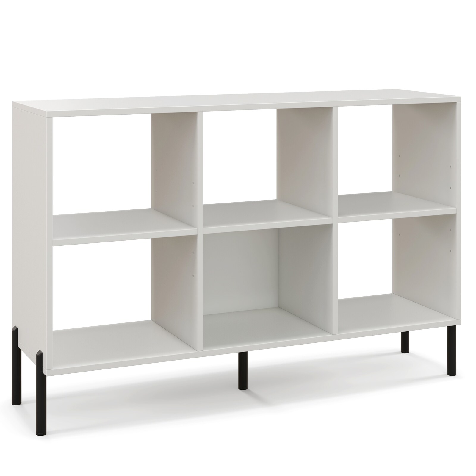 Slickblue D-CO-HW65401BC Natural/Black/White Engineered Wood 3-Shelf 6-Cube Bookcase with Adjustable Shelves for Living Room Bedroom and Office (47L x 31.5H x 14W) Smooth Finish