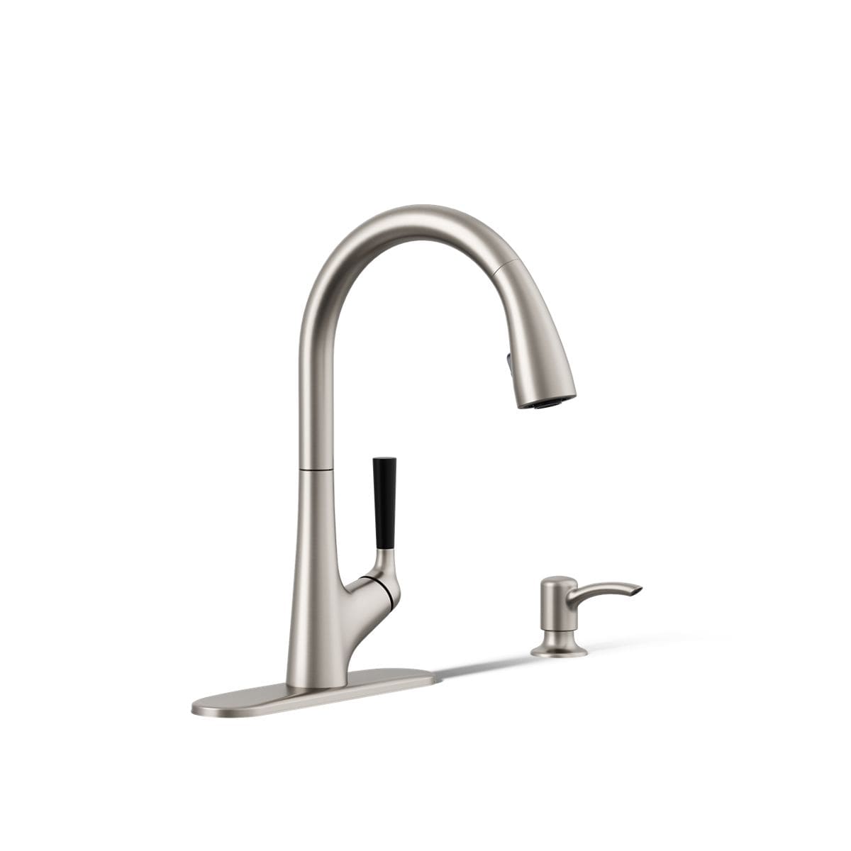 KOHLER R562-SD-VS Malleco Vibrant Stainless Single Handle Deck-mount Pull-down Kitchen Faucet with Sprayer ( Deck Plate Included ) (Soap Dispenser Included)