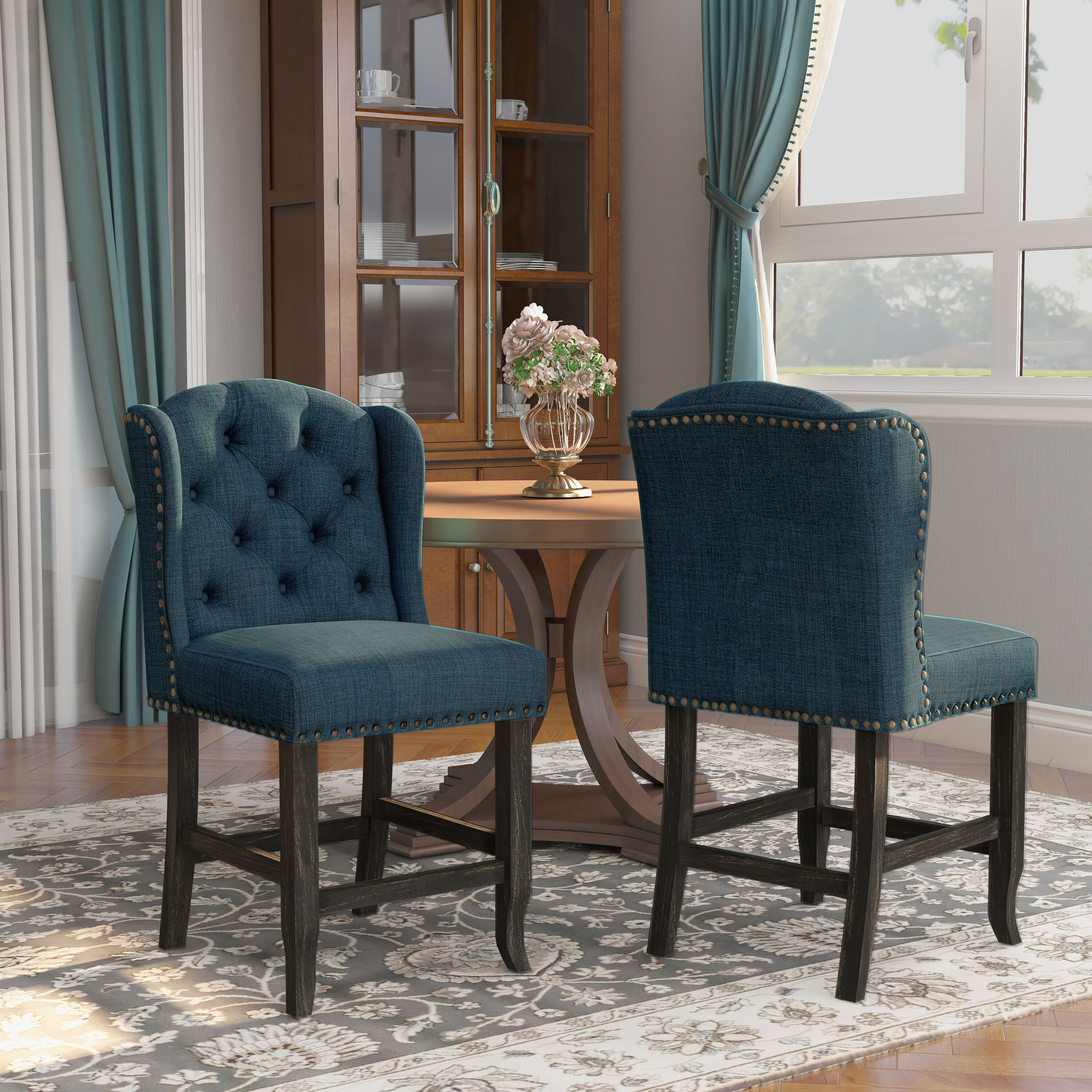 Furniture of America IDF-3324BK-BL-PCW Druid Hills Rustic Polyester Upholstered Dining Side Chair (Wood Frame)