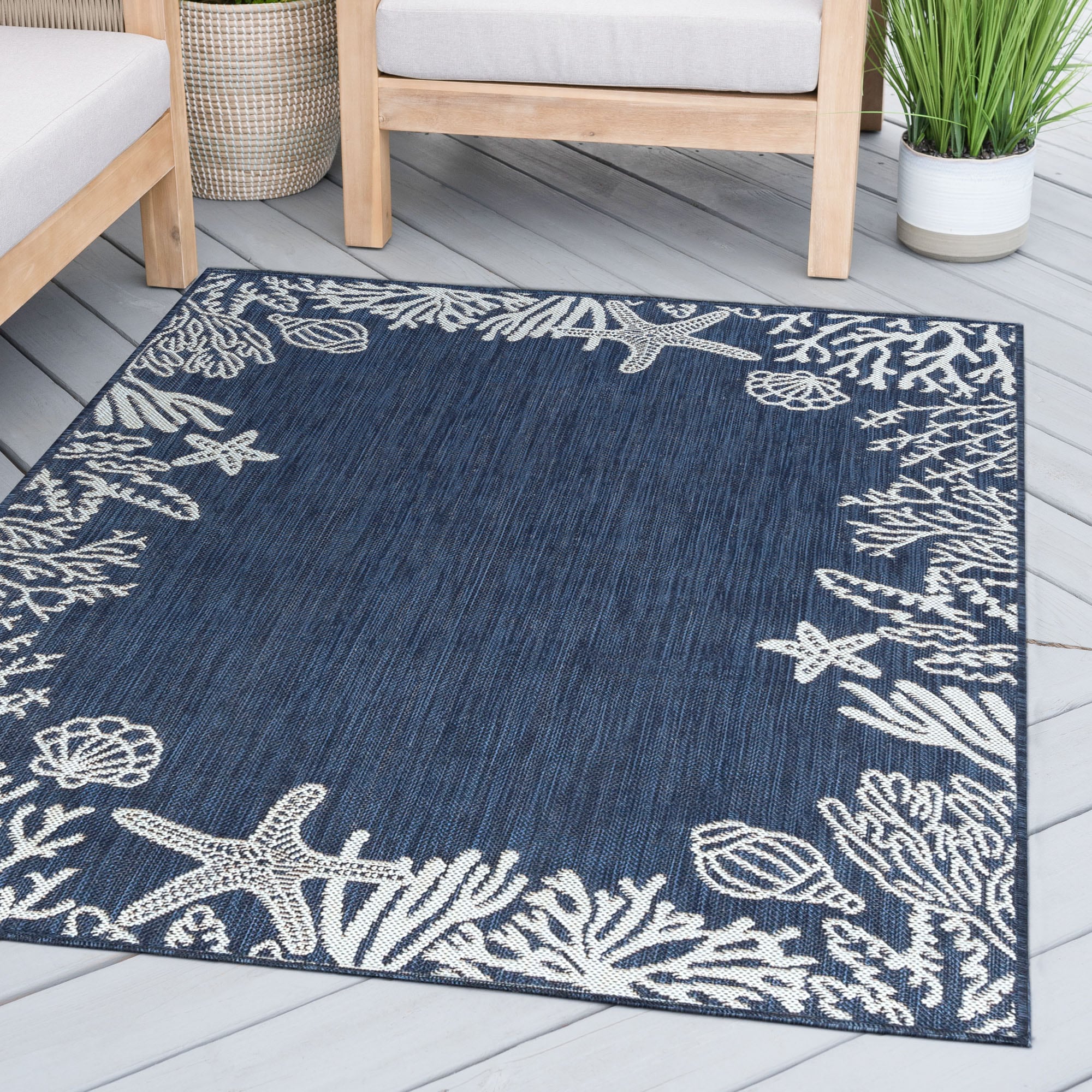 Tayse Eco 2 X 8 (ft) Navy Indoor/Outdoor Animal Print Coastal 