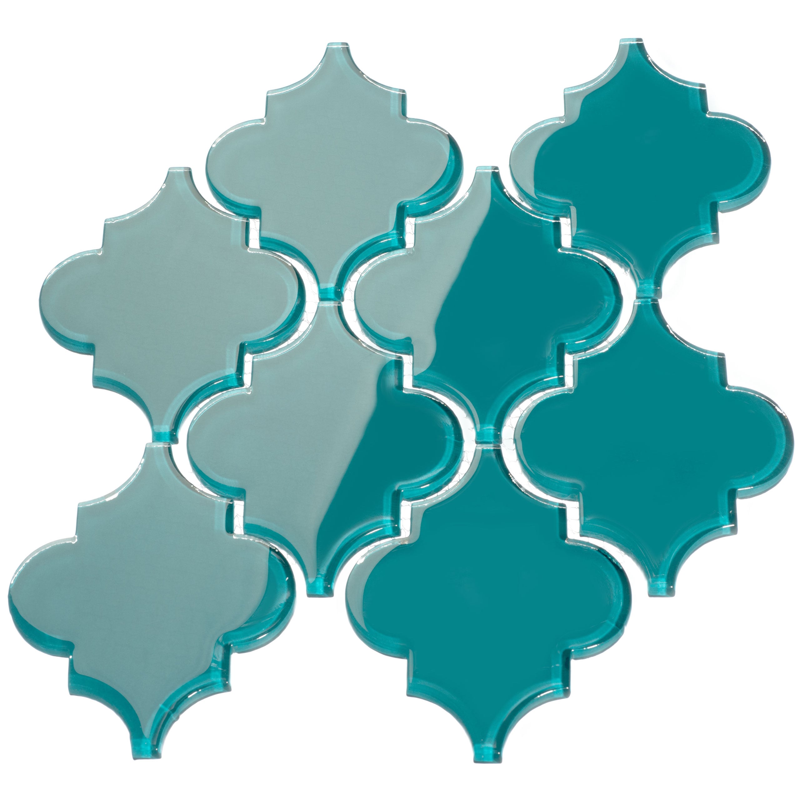Giorbello G9120 Arabesque Mosaic Dark Teal 4-in x 4-in Glossy Glass Arabesque Standard Wall Tile ( 7.89-sq ft Carton )
