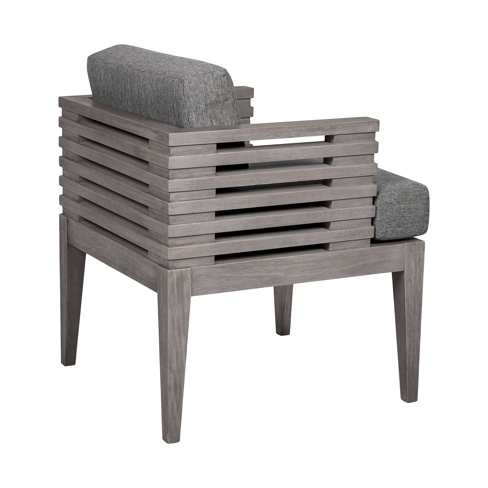 Gray Eucalyptus Wood Outdoor Dining Arm Chair with Cushions