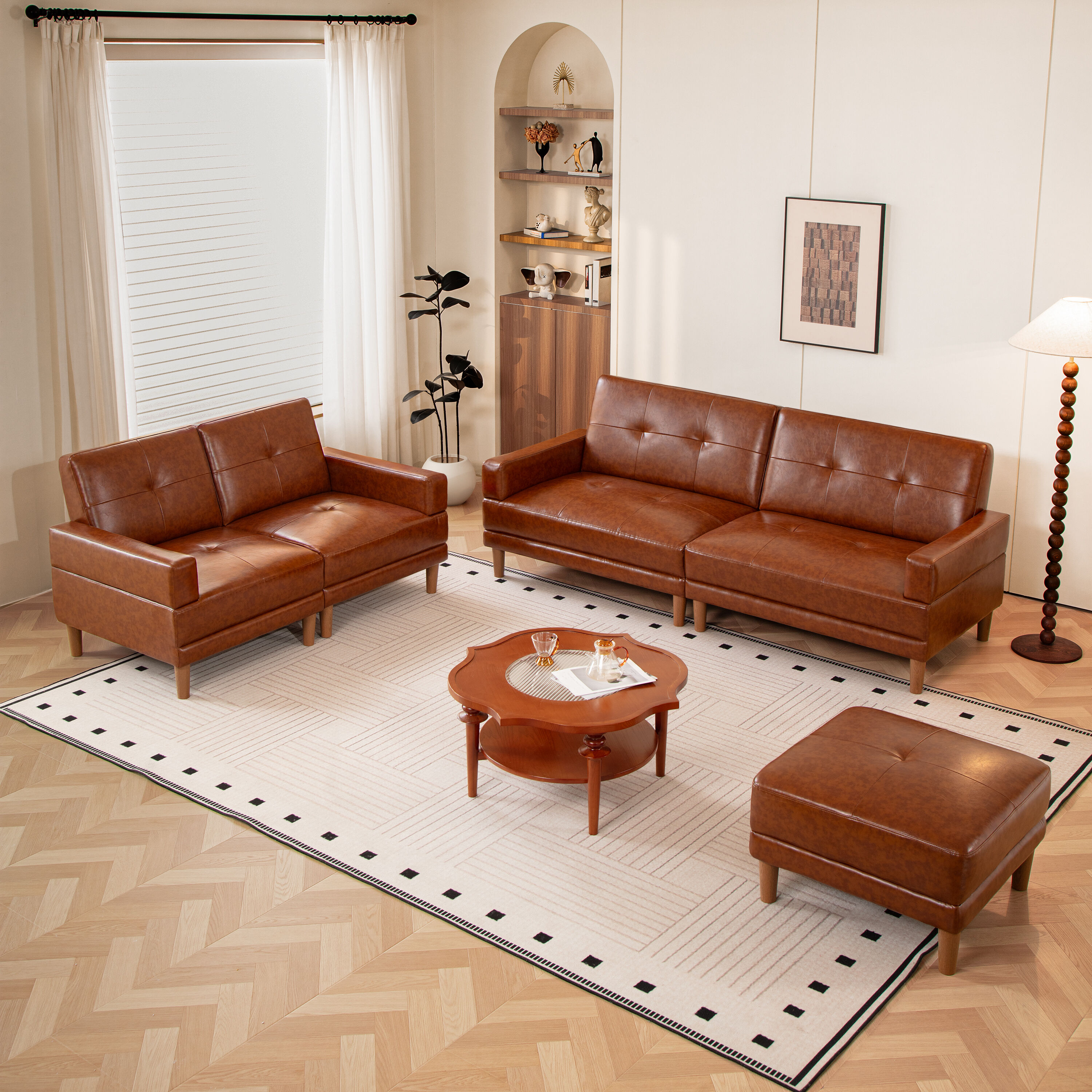 ATJafurn - 3-Piece Mid-Century Modern Tufted Modular Sofa - Inlcuded 3-Seater Loveseat and Movabl...