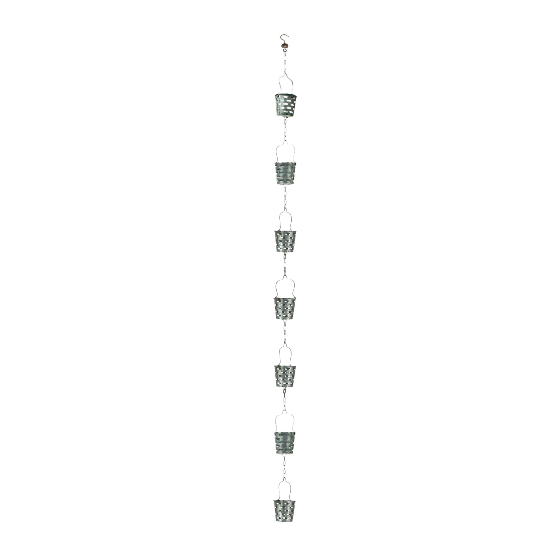 Zeckos ZKO-99329 74 Inch Galvanized Metal Olive Bucket Rain Chain Gutter Home Downspout Accent
