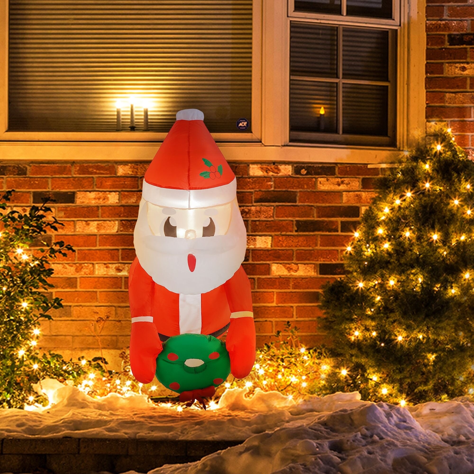 Angel Sar 3 FT Inflatable Santa Holding Wreath Lean Out from Window ...