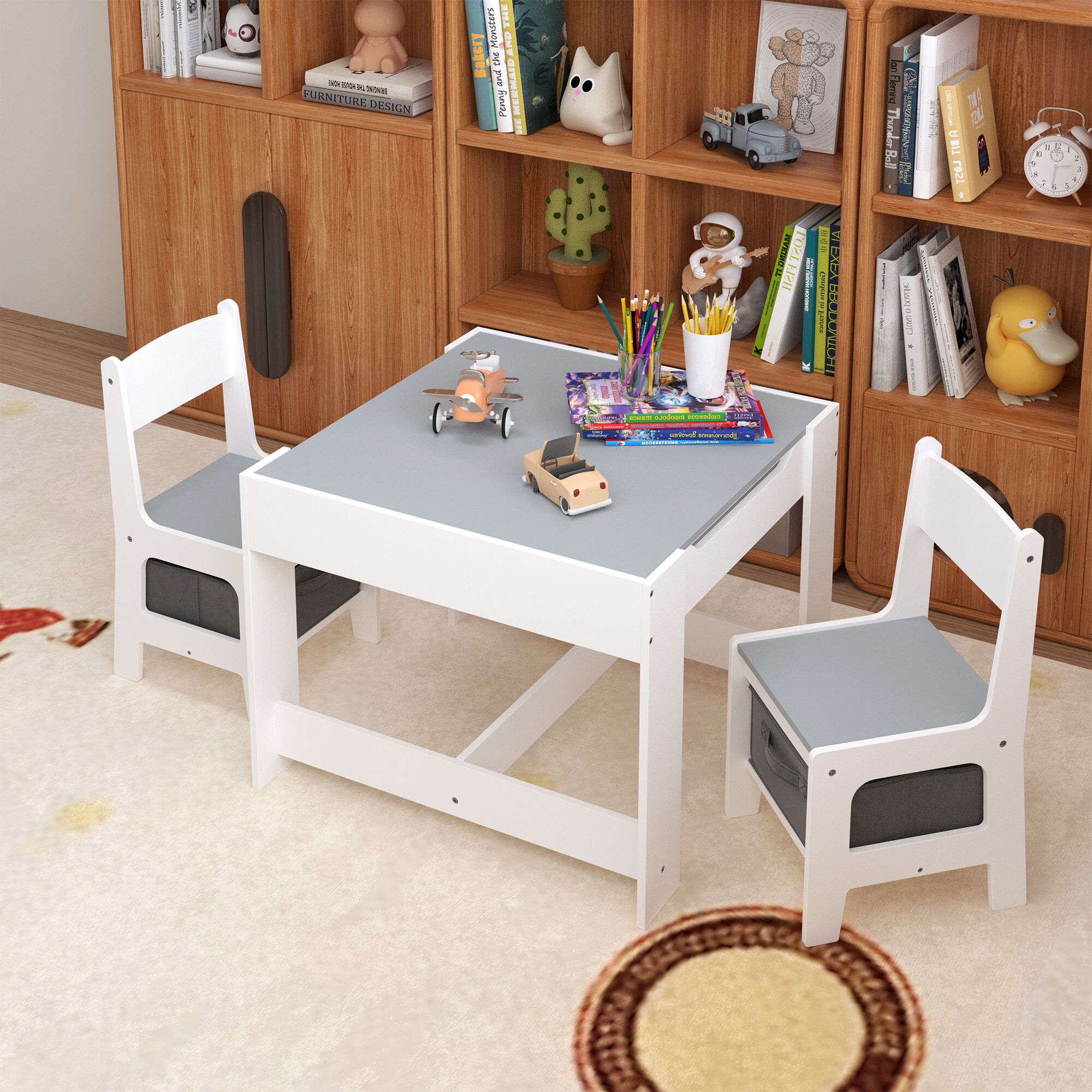 Boyel Living Kids Table and Chair Set 3 in 1 Wooden Activity Table with ...