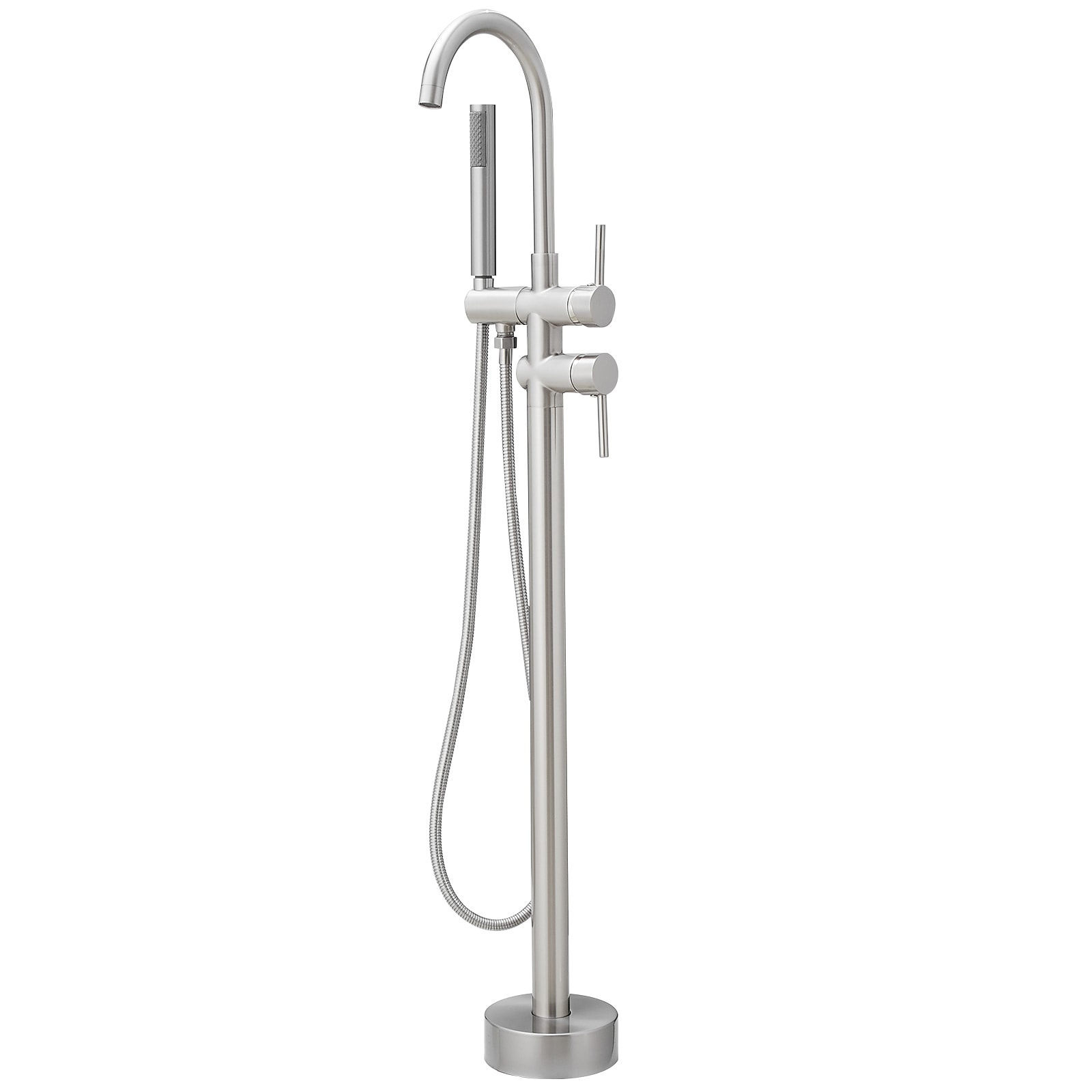 Brushed Nickel Freestanding Tub Filler with Hand Shower
