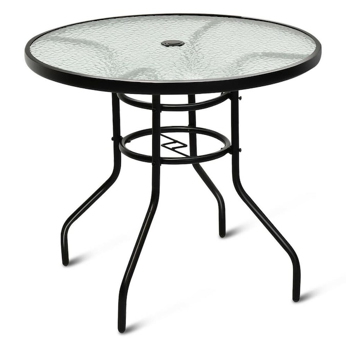 Goplus Round Outdoor Bistro Table 32 In, Patio Picnic Table With Umbrella Hole