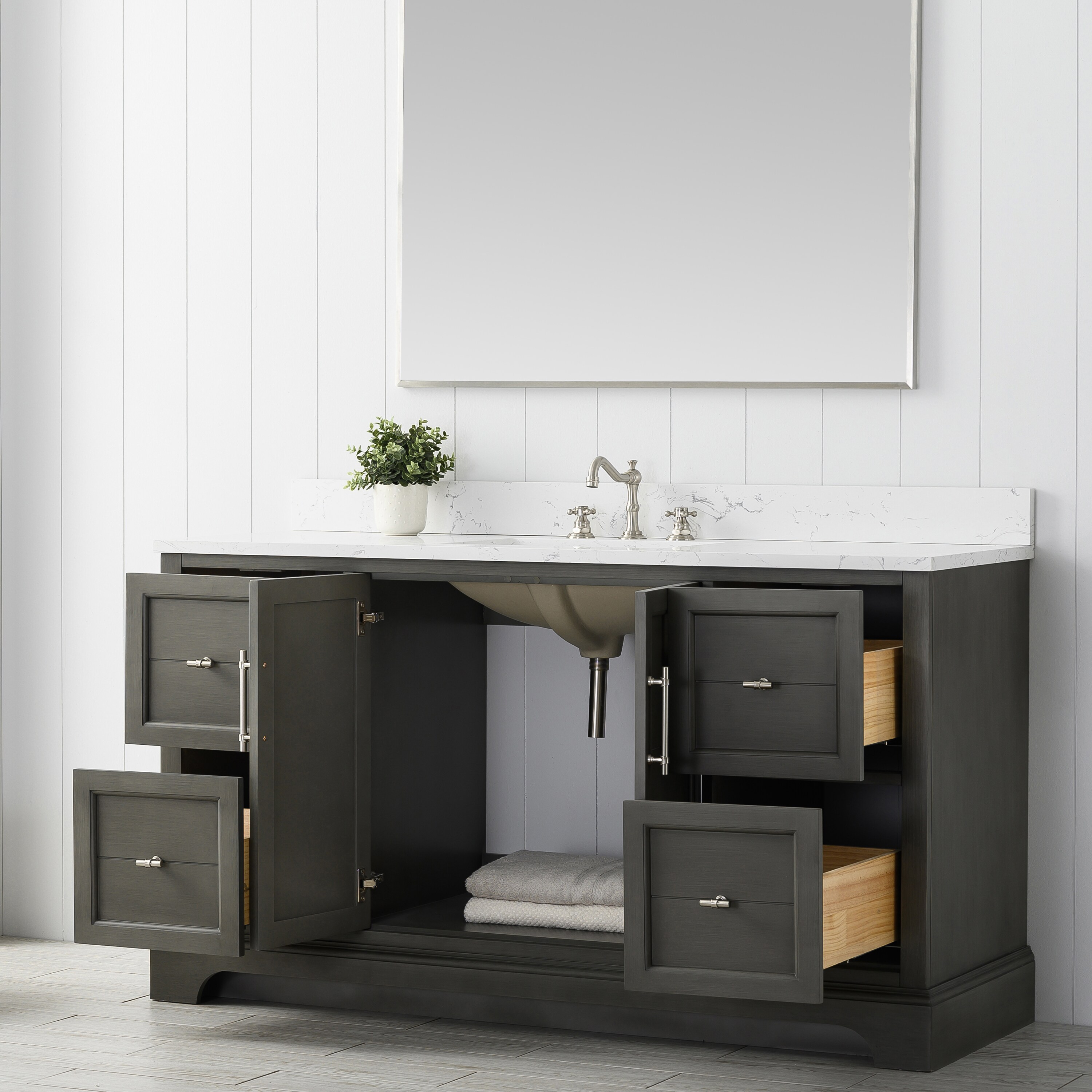 Silver Grey 60" Double Sink Bathroom Vanity with Quartz Top