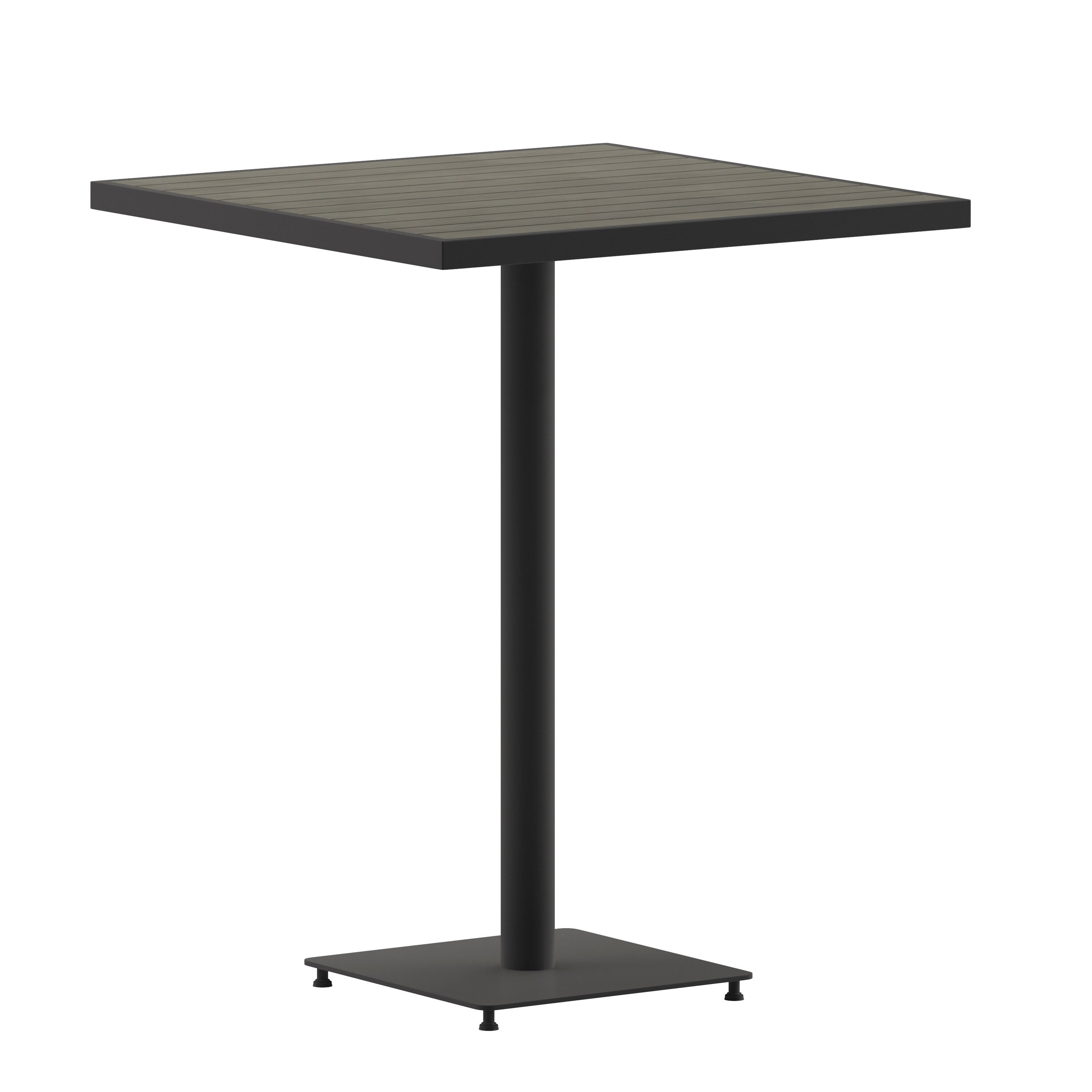 Emma + Oliver Livia 32-in Square Outdoor Bar Height Table with Gray Wash Faux Teak Poly Slats
