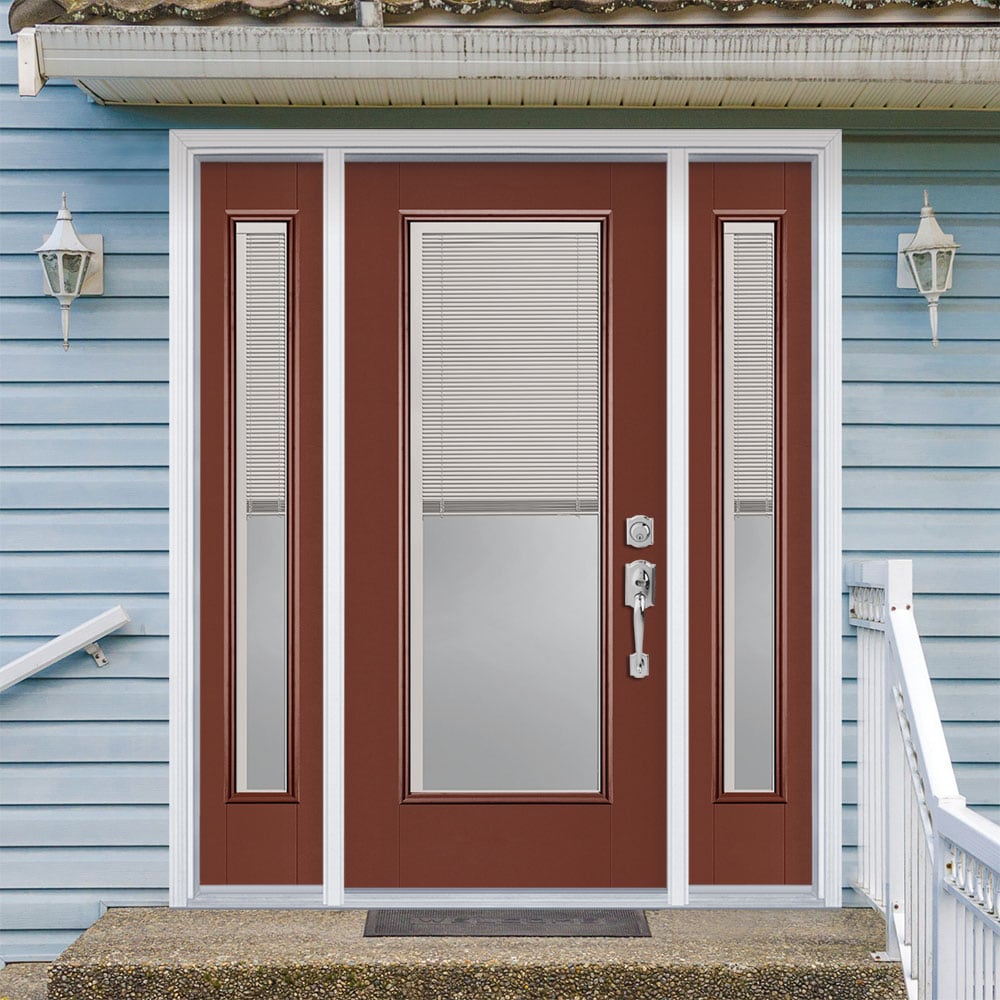 Masonite 1218646 60-in x 80-in x 4-9/16-in Fiberglass Full lite Left-hand inswing Fox tail Painted Prehung Front Door with Sidelights with Brickmould Insulating core with Blinds