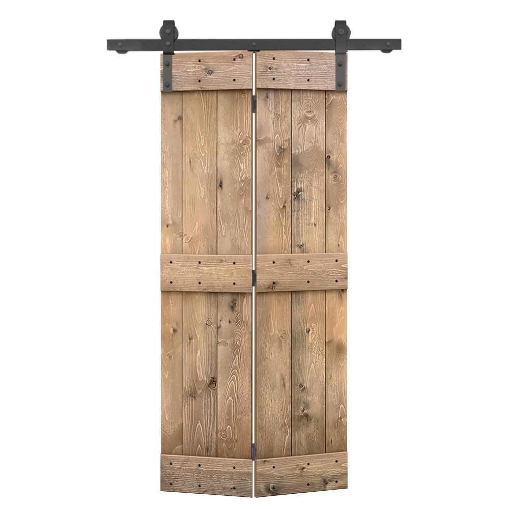 CALHOME BF1100S+03-22LB 22-in x 84-in Light Brown Mid-Bar Pine Wood Solid core Single bifold Barn Door (Hardware Included)
