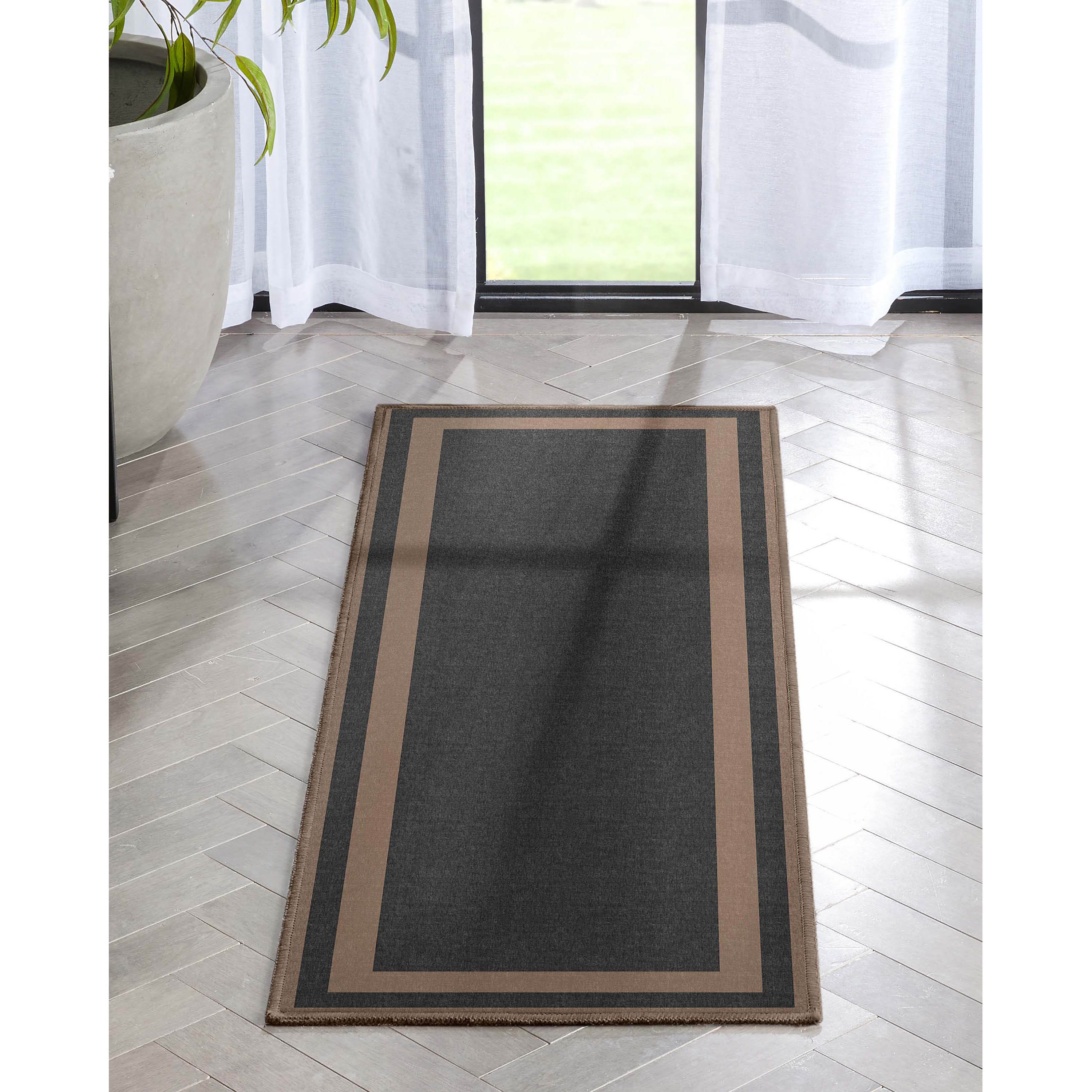Well Woven W-PLB-02B-2S Border 2 x 5 (ft) Loomed Polyester Black Rectangular Indoor Abstract Mid-Century Modern Runner rug