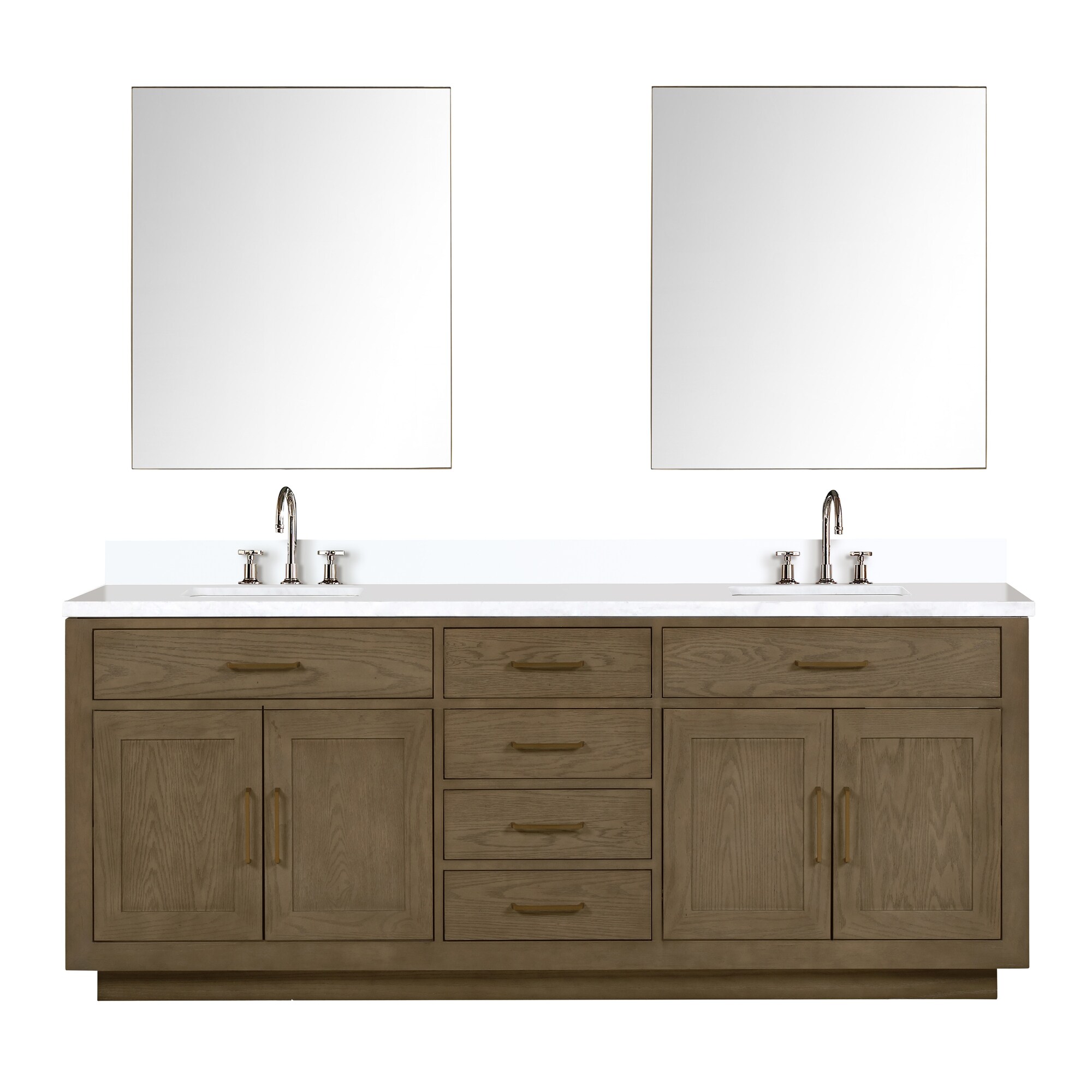 Lexora LVGI84DR211 Gilroy 84-in Grey Oak Undermount Double Sink Bathroom Vanity with White Quartz Top (Mirror and Faucet Included)