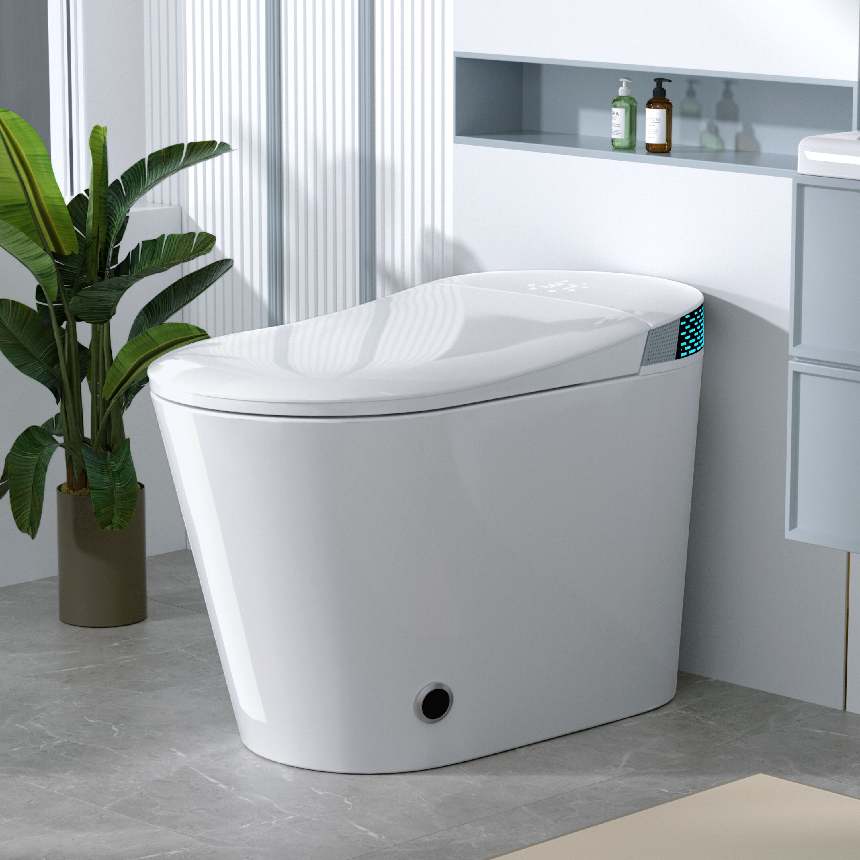 Wooakway - Modern Smart Toilet with Bidet Built In with Foot KickTankless Toilets Auto Open/Close...