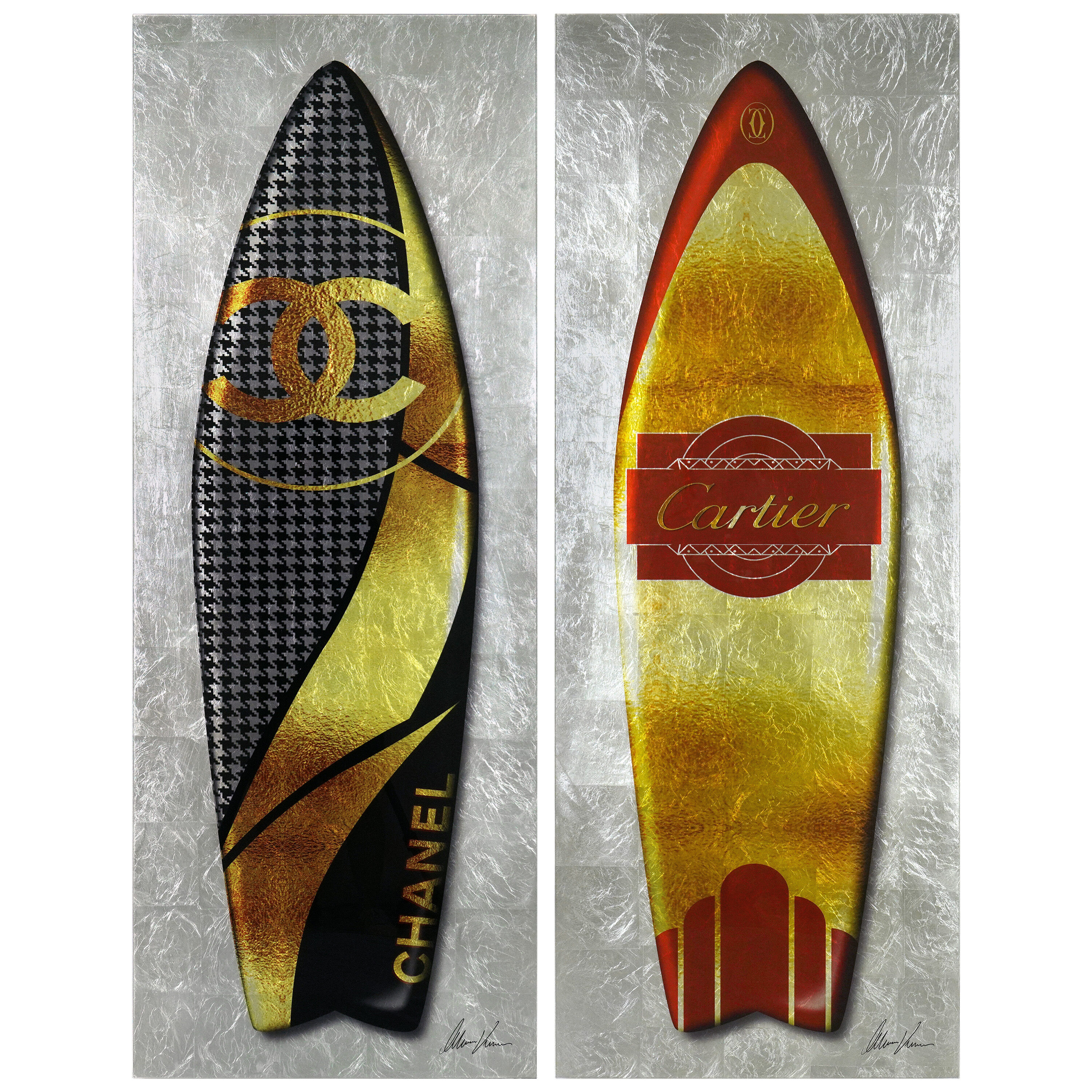 Empire Art Direct TMS-AV0025-27-2463 Couture Golden Surfboards Alexandre Venancio 63-Inches H x 48-Inches W Sports Glass Word art