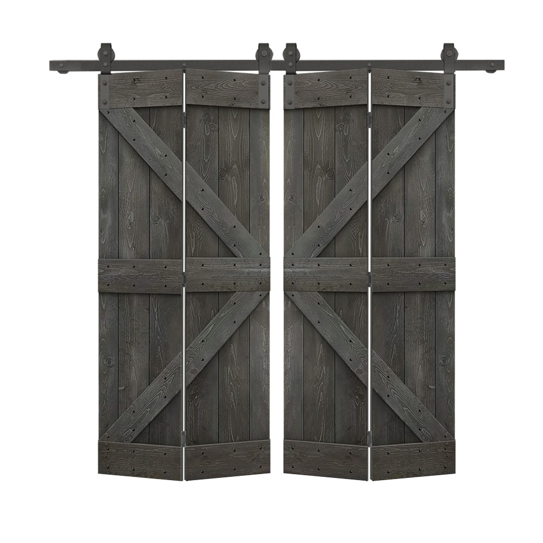 CALHOME BF1905S+K36CG2 72-in x 84-in Carbon Gray K-frame Pine Wood Solid core Double bifold Barn Door (Hardware Included)