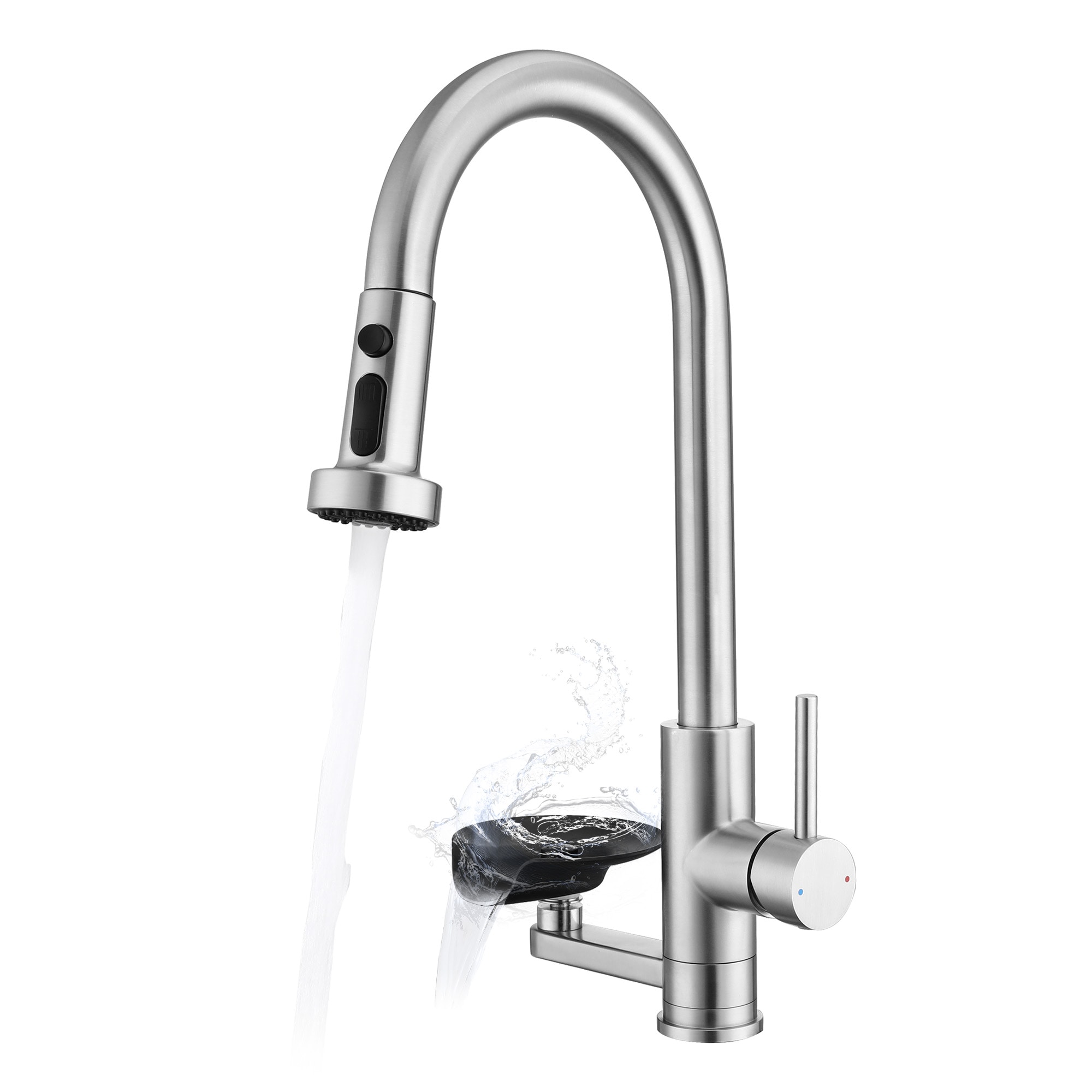 Dacicica 3in1 Kitchen Faucet with PressType Glass Rinser HighArc PullDown Sprayer Faucet 3 Function Spray Mode Brushed Nickel Finish for Modern Kitchen Sink