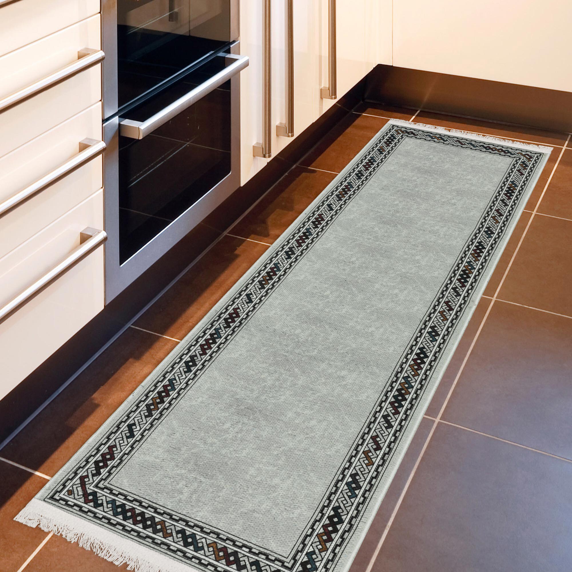 Ottomanson Non Shedding Washable Wrinkle-Free Cotton Flatweave Text 2x5 Laundry Room Runner Rug, 2' x 5', Brown