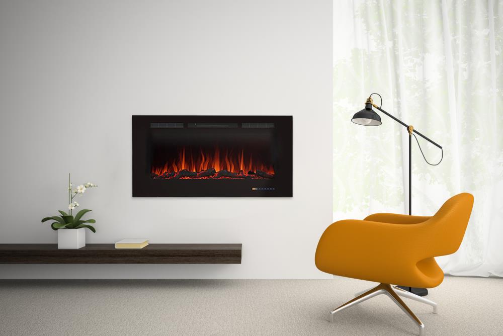 Glitzhome 42-in W Black Fan-forced Electric Fireplace at Lowes.com