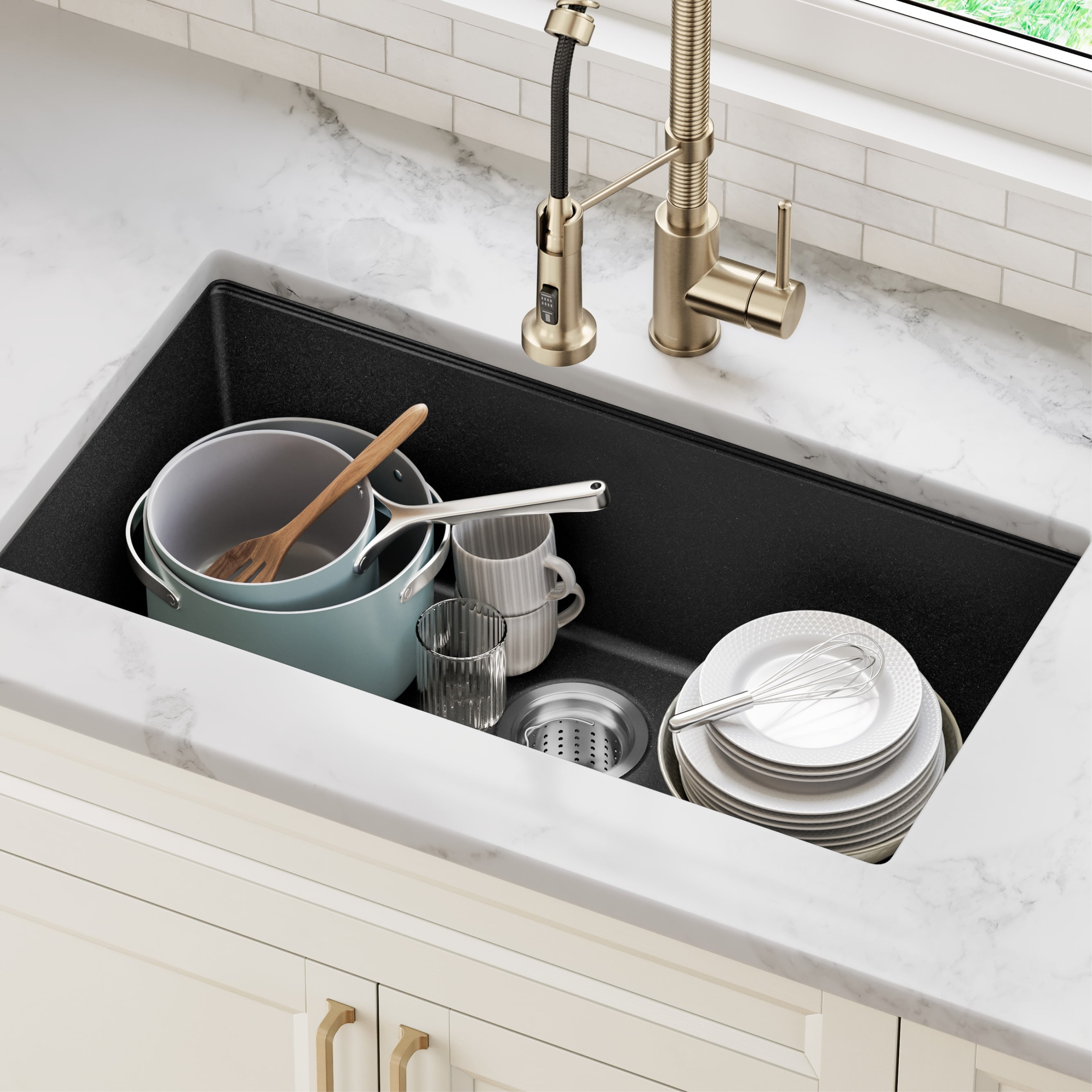 31 Inch Undermount Single Bowl Black Granite Kitchen Sink