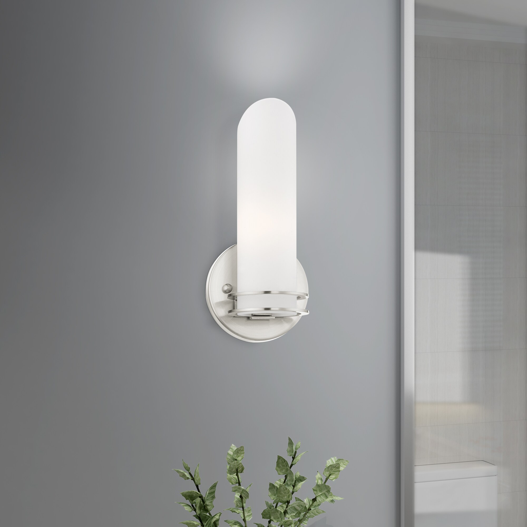 Elegant Brushed Nickel Vanity Wall Sconce with Satin Opal White Glass