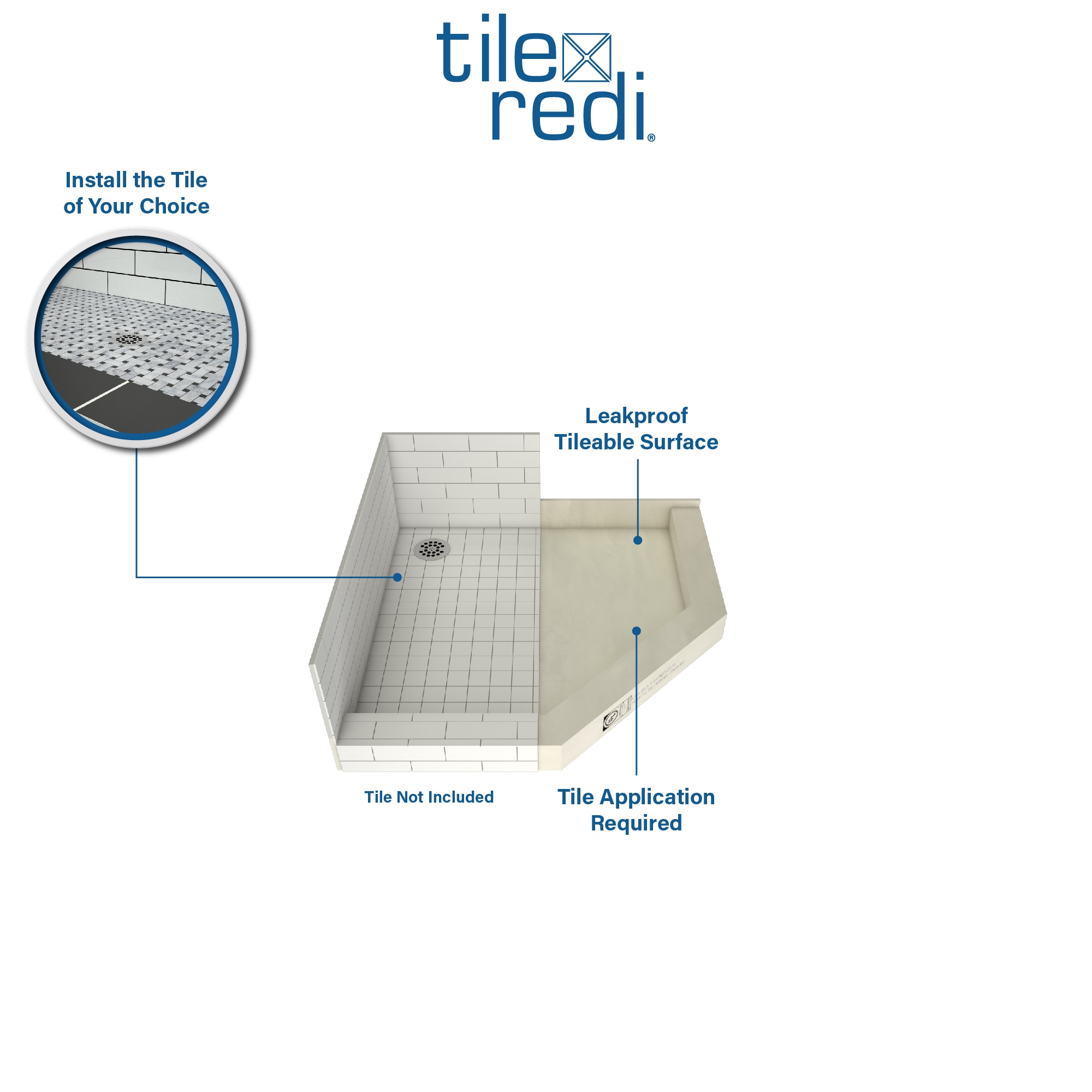 Tile Redi 36-in W x 36-in L Made For Tile Double Threshold Neo-angle ...