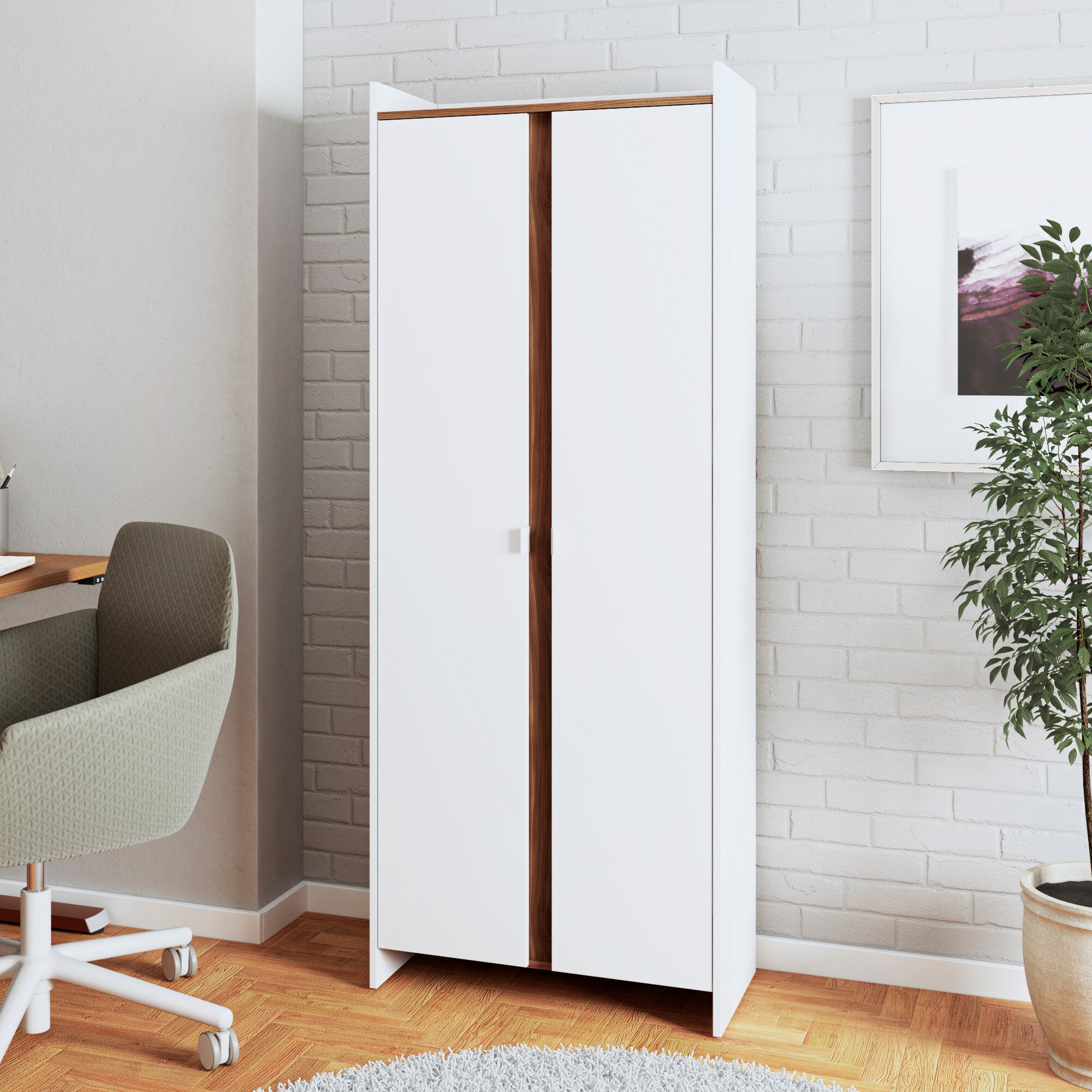 Manhattan Comfort SC-317AMC193 11 -Shelf White and Brown Office Cabinet