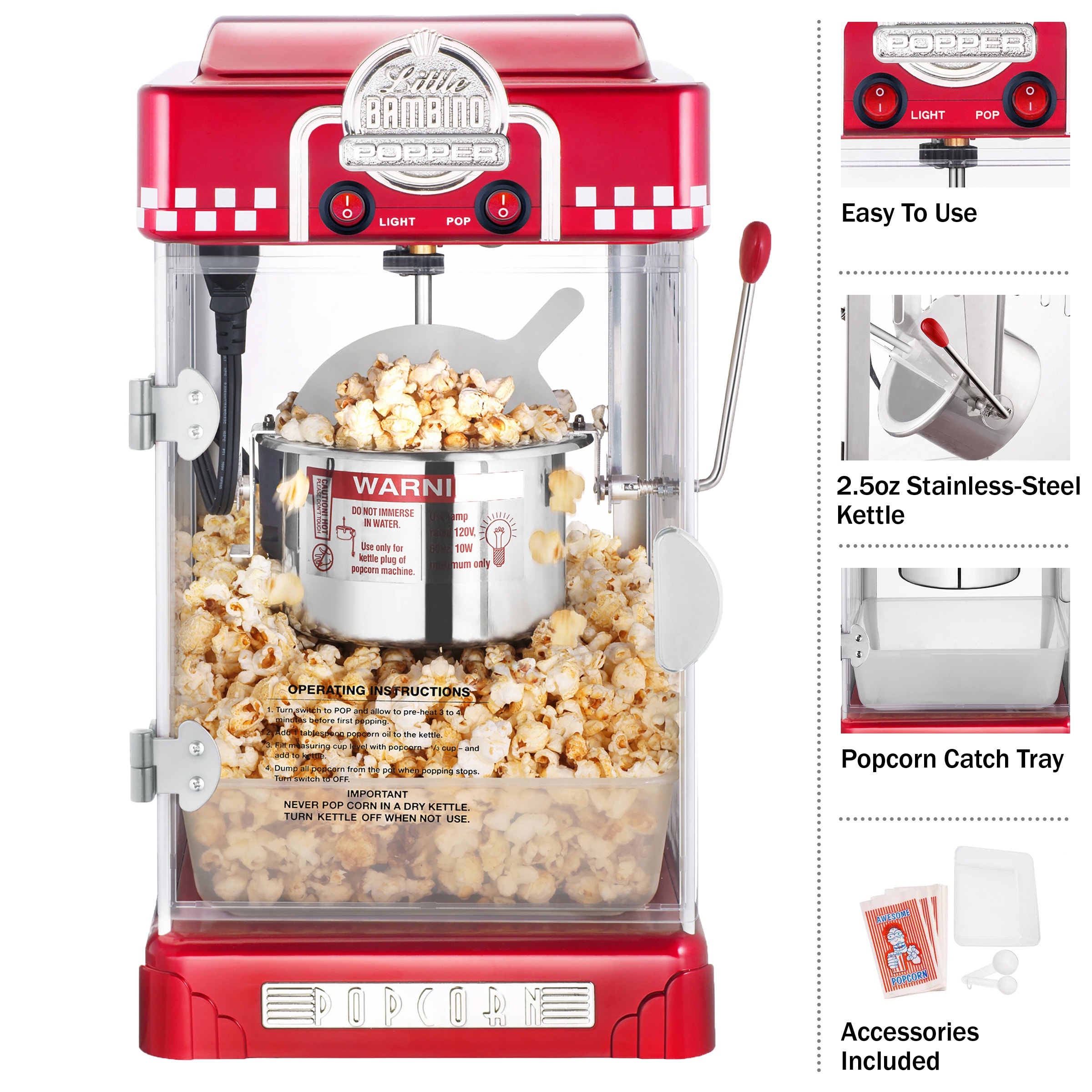 Nostalgia 0.3-Cup Oil Tabletop Popcorn Machine - Red