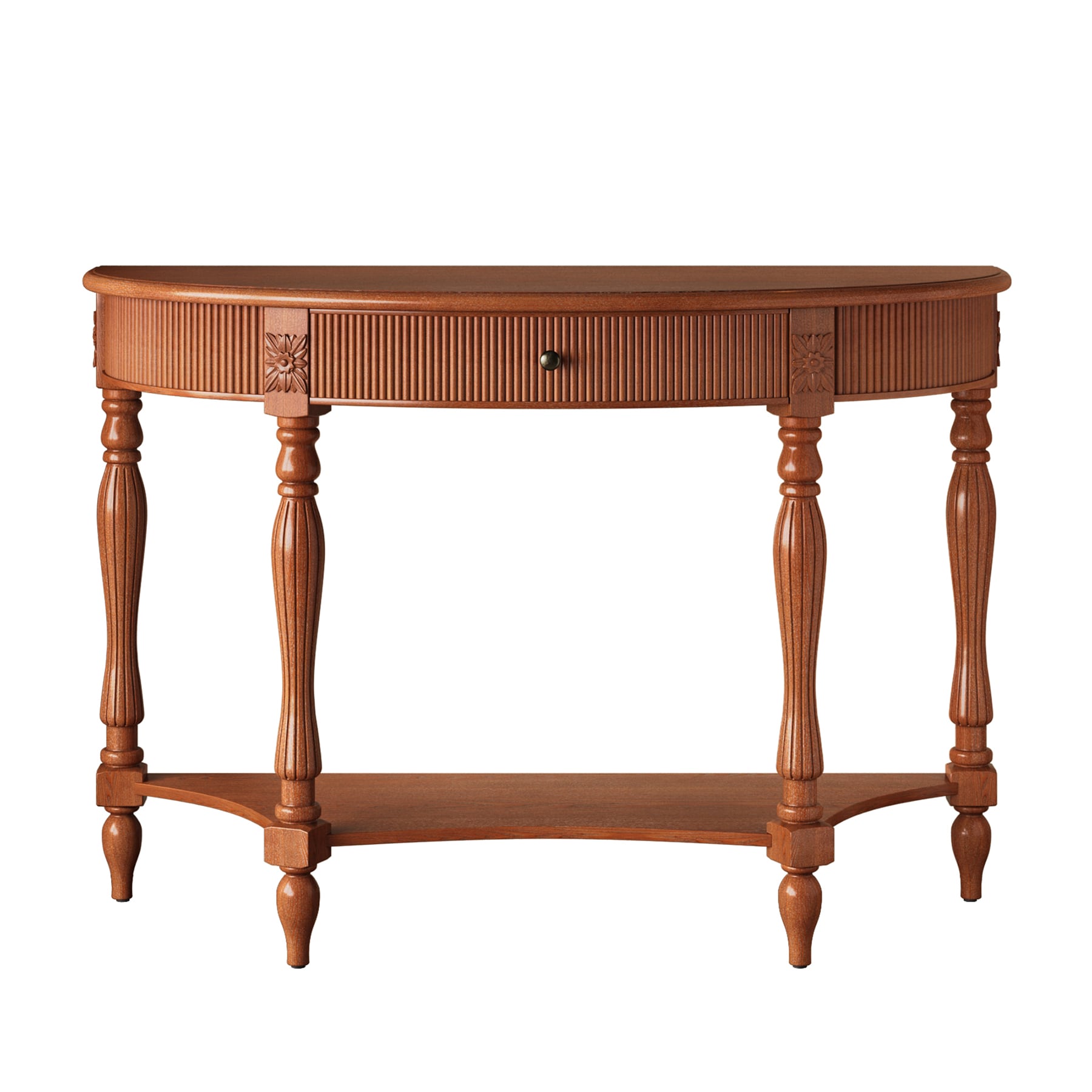 SINOFURN - Modern Half-round Wood veneer Walnut 45.3-in W x 31.9-in H Console table with Drawers