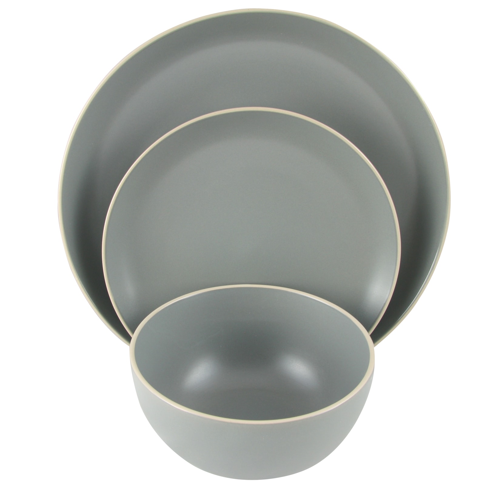 Gray Ceramic 12-Piece Dinnerware Set with White Rim