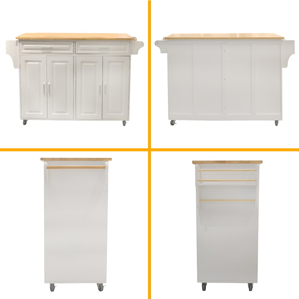 Miki Shinly White Mdf Base with Mdf Top Rolling Kitchen Island (18.11-in x 53.93-in x 35.03-in)